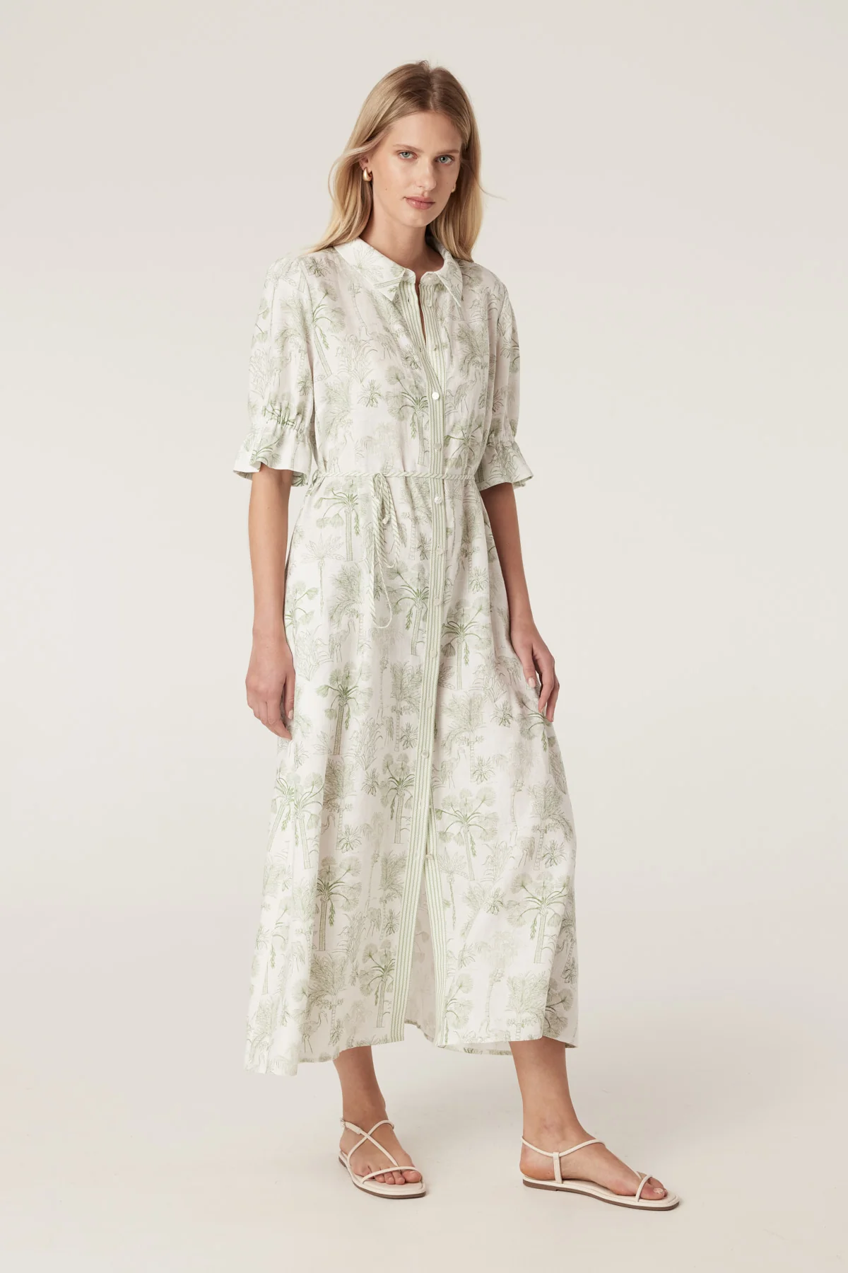 Avondale Linen Dress - Palm Print