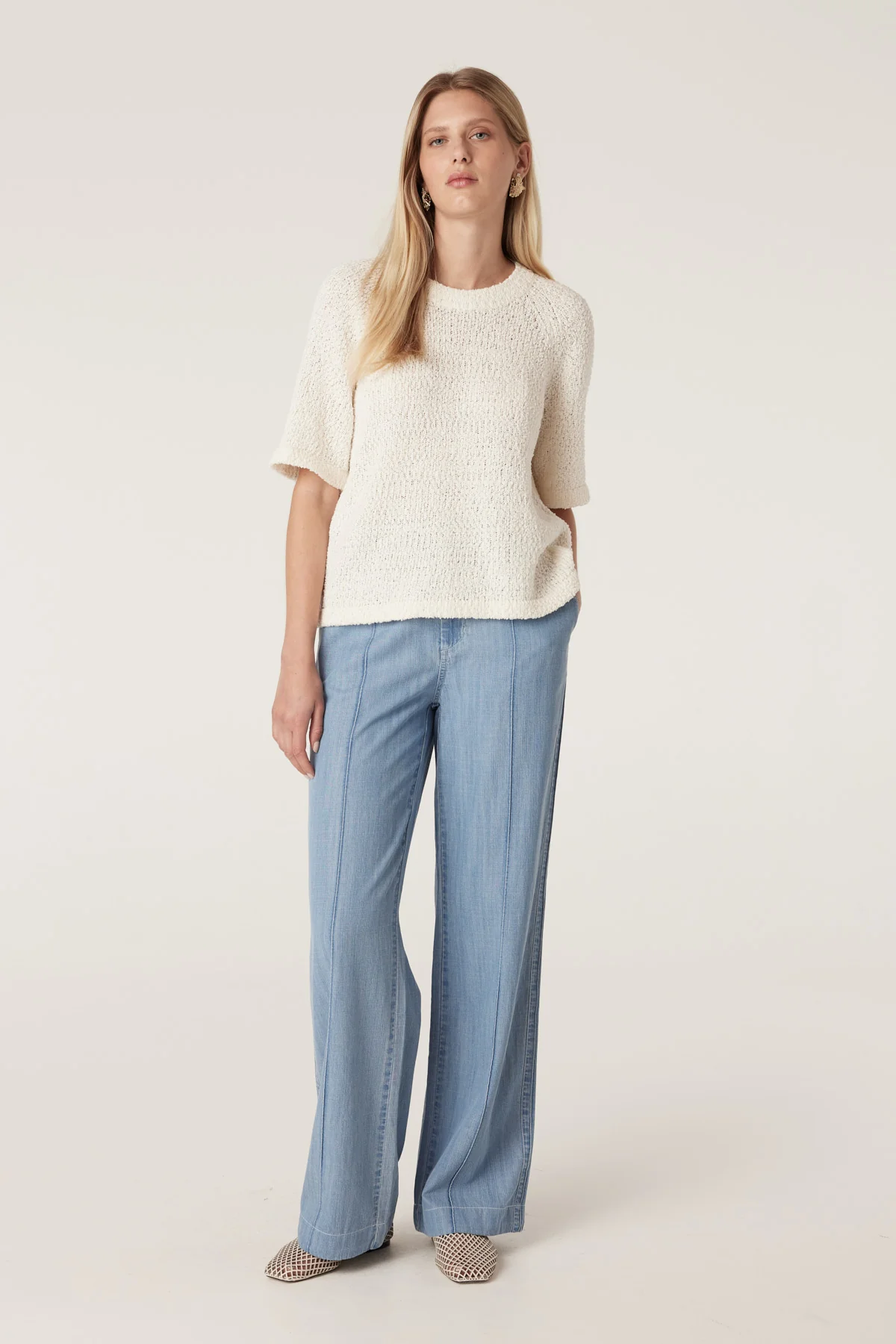 Boucle Knit Crew Top - Milk - Image 3