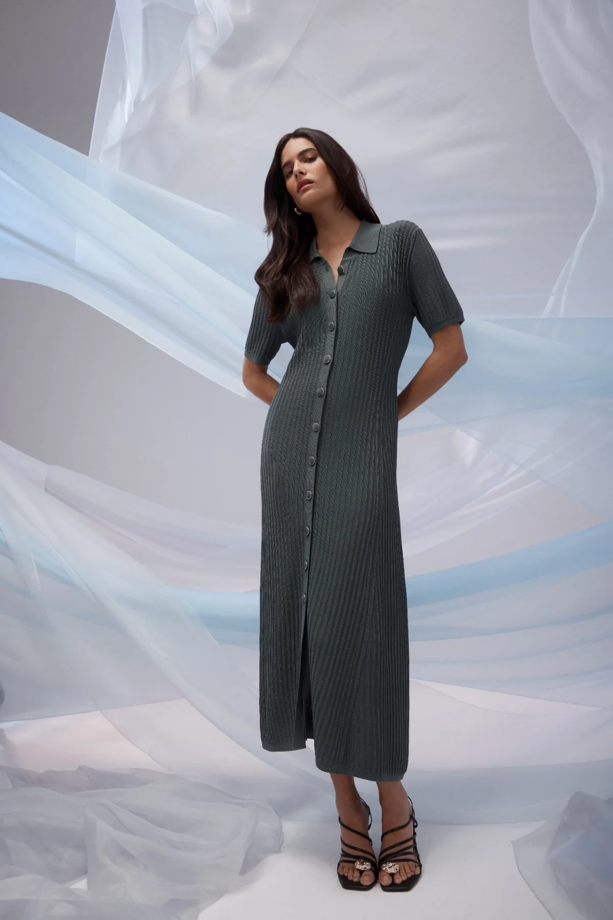 Brooke Crepe Rib Dress - Ivy Green - Image 3