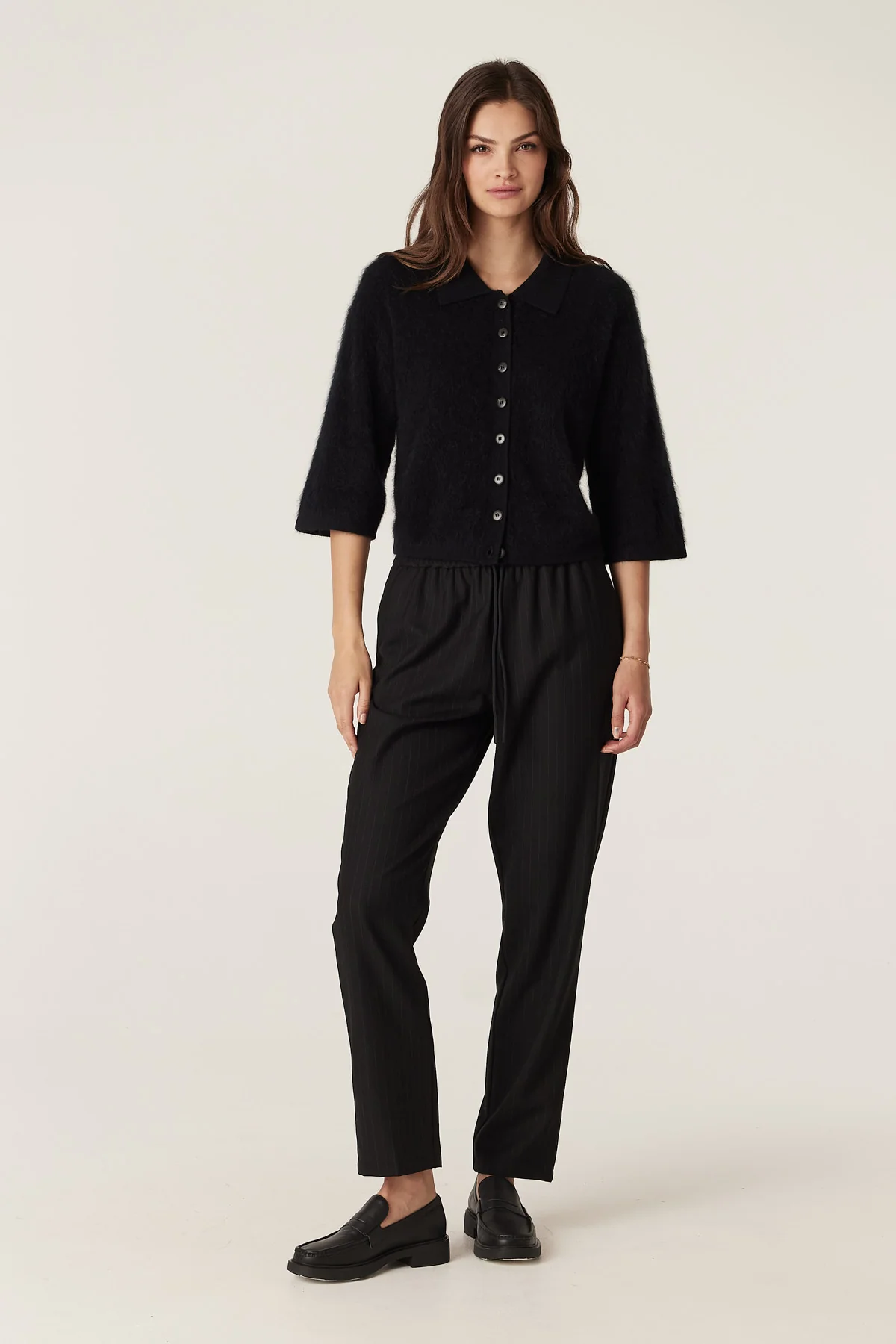 Brushed Cashwool Polo Cardigan - Black - Image 3