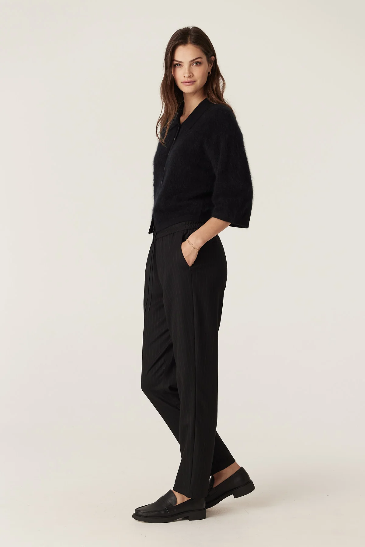 Brushed Cashwool Polo Cardigan - Black - Image 4