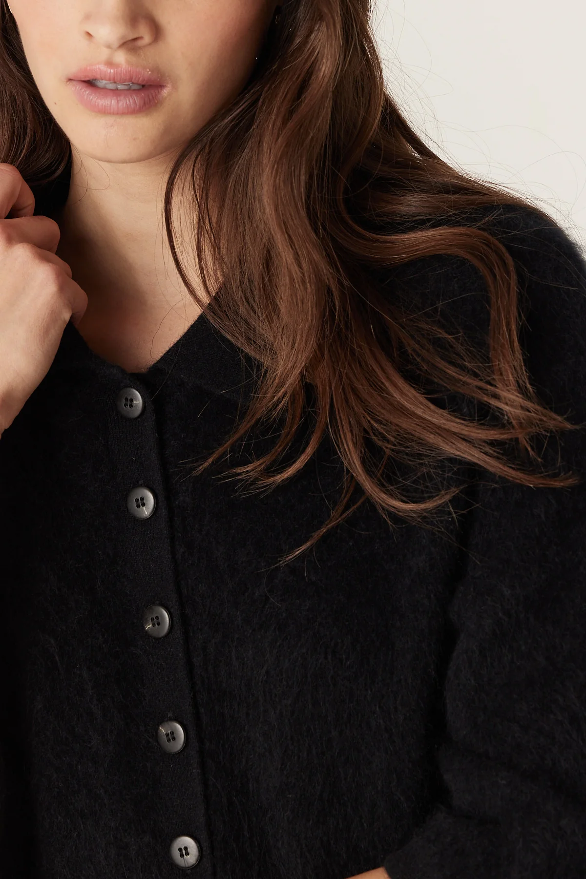 Brushed Cashwool Polo Cardigan - Black - Image 6