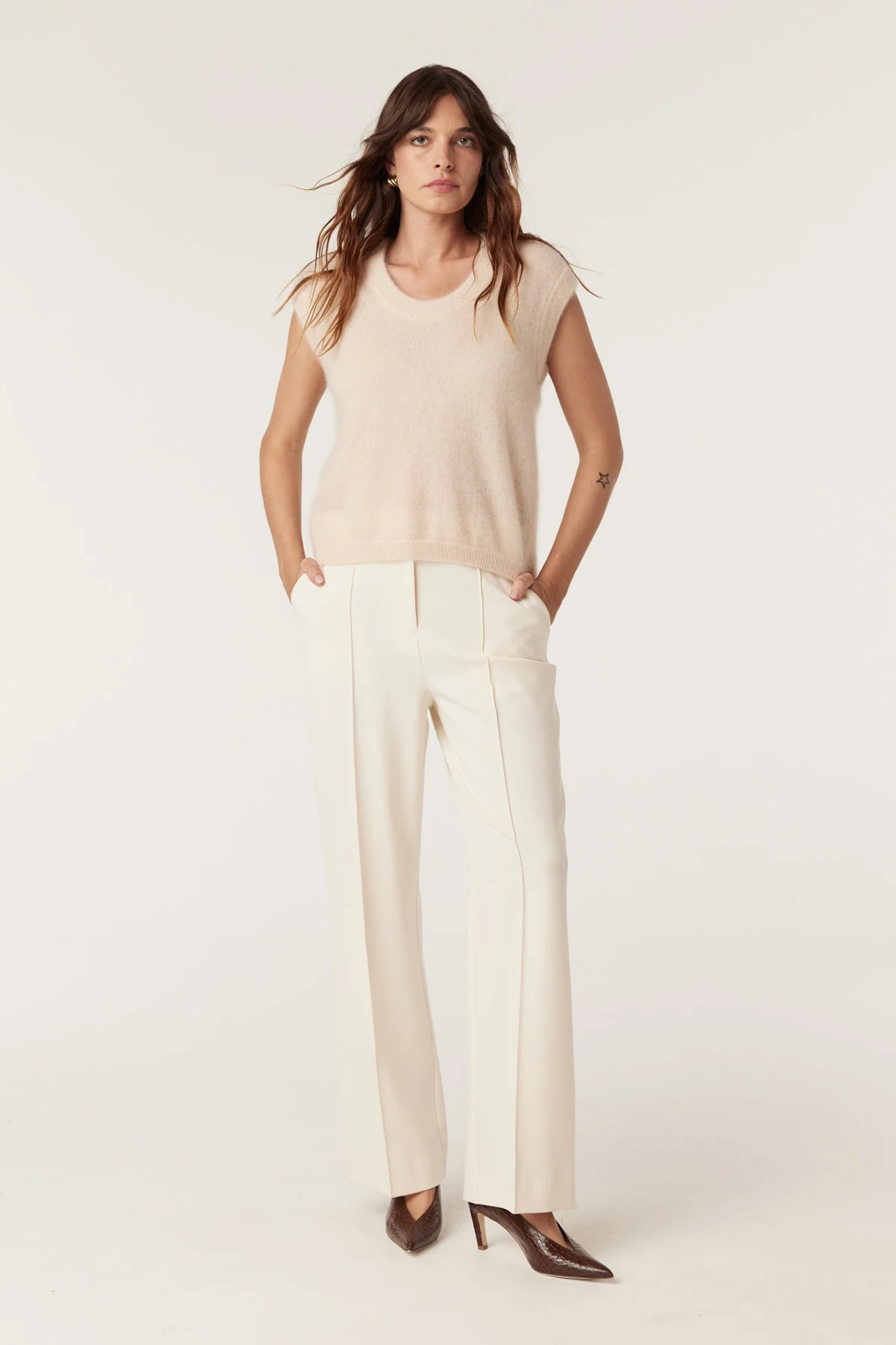 Brushed Pure Cashmere Top - Fawn