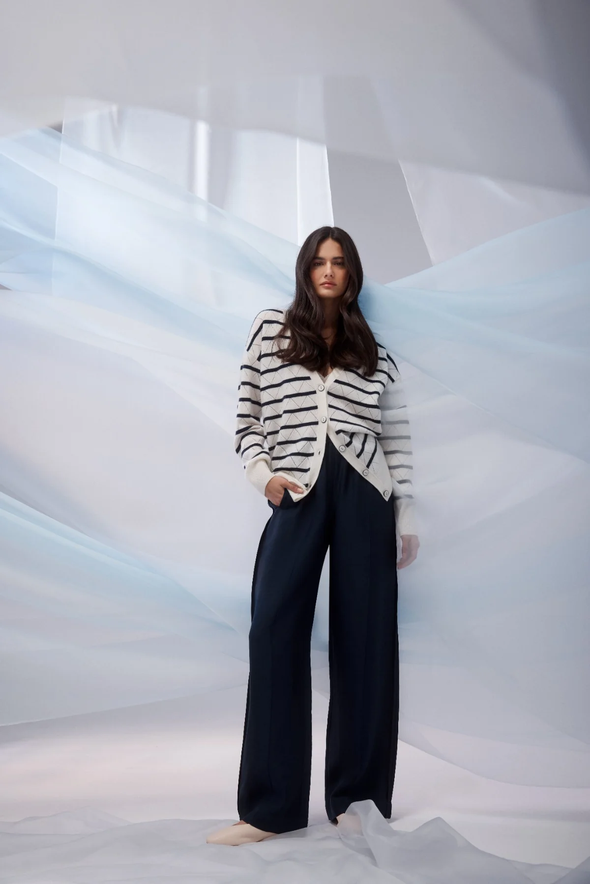 Cashwool Cardigan - Navy Stripe - Image 3