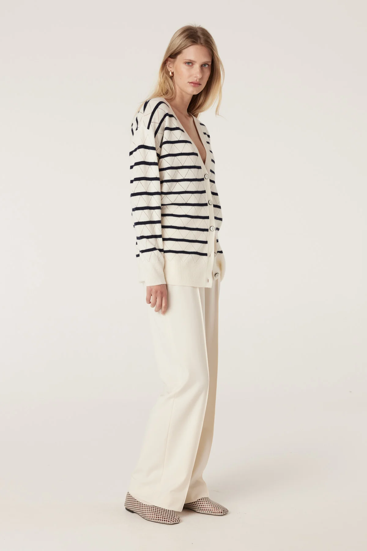 Cashwool Cardigan - Navy Stripe - Image 5