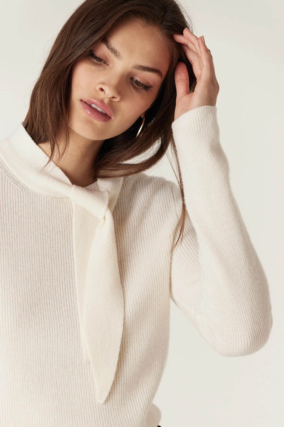 Cashmere Wool Tie Jumper - Milk - Image 3