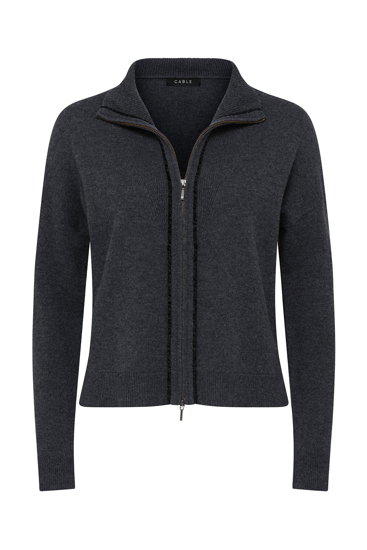Cashmere Wool Track Zip Jumper  - Charcoal - Image 2