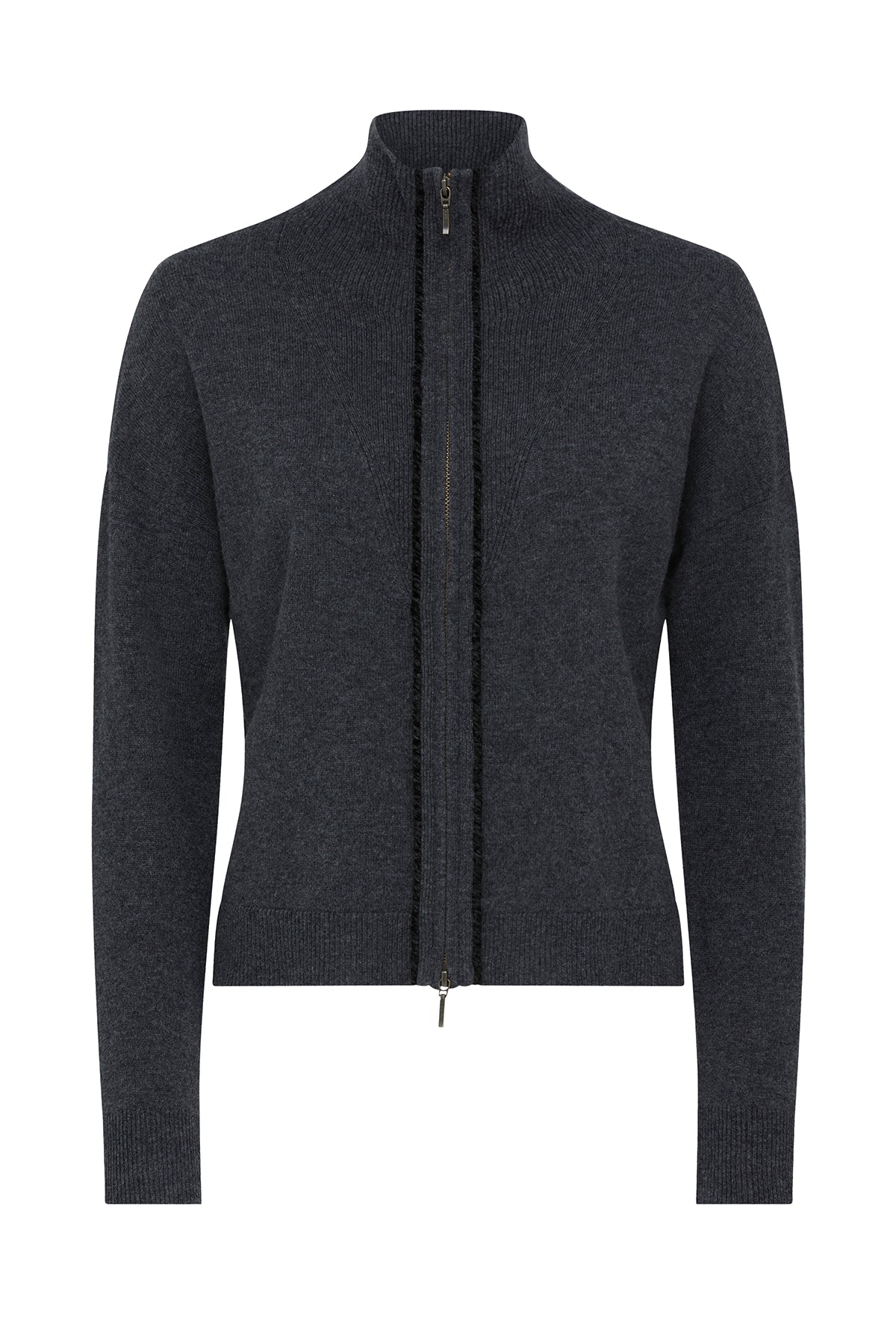 Cashmere Wool Track Zip Jumper  - Charcoal - Image 6