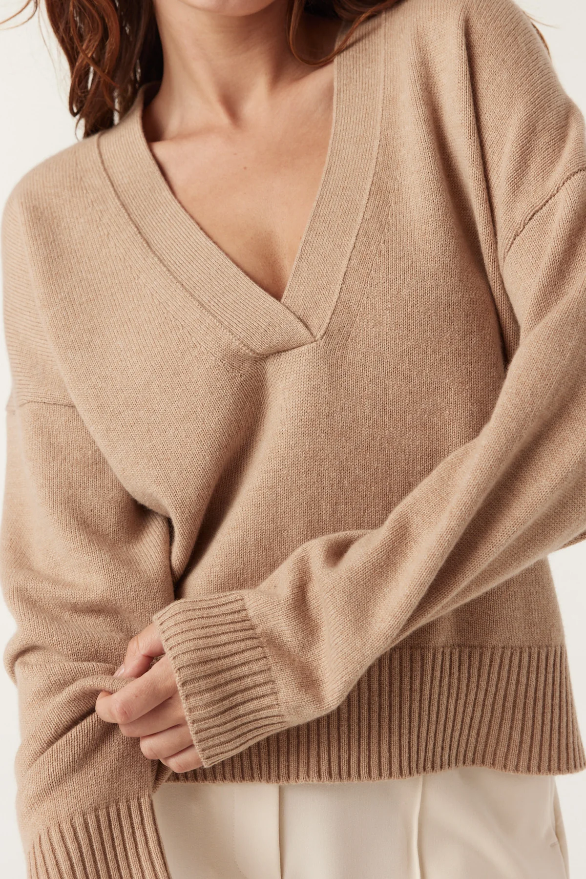 Cashwool V Jumper - Camel - Image 3