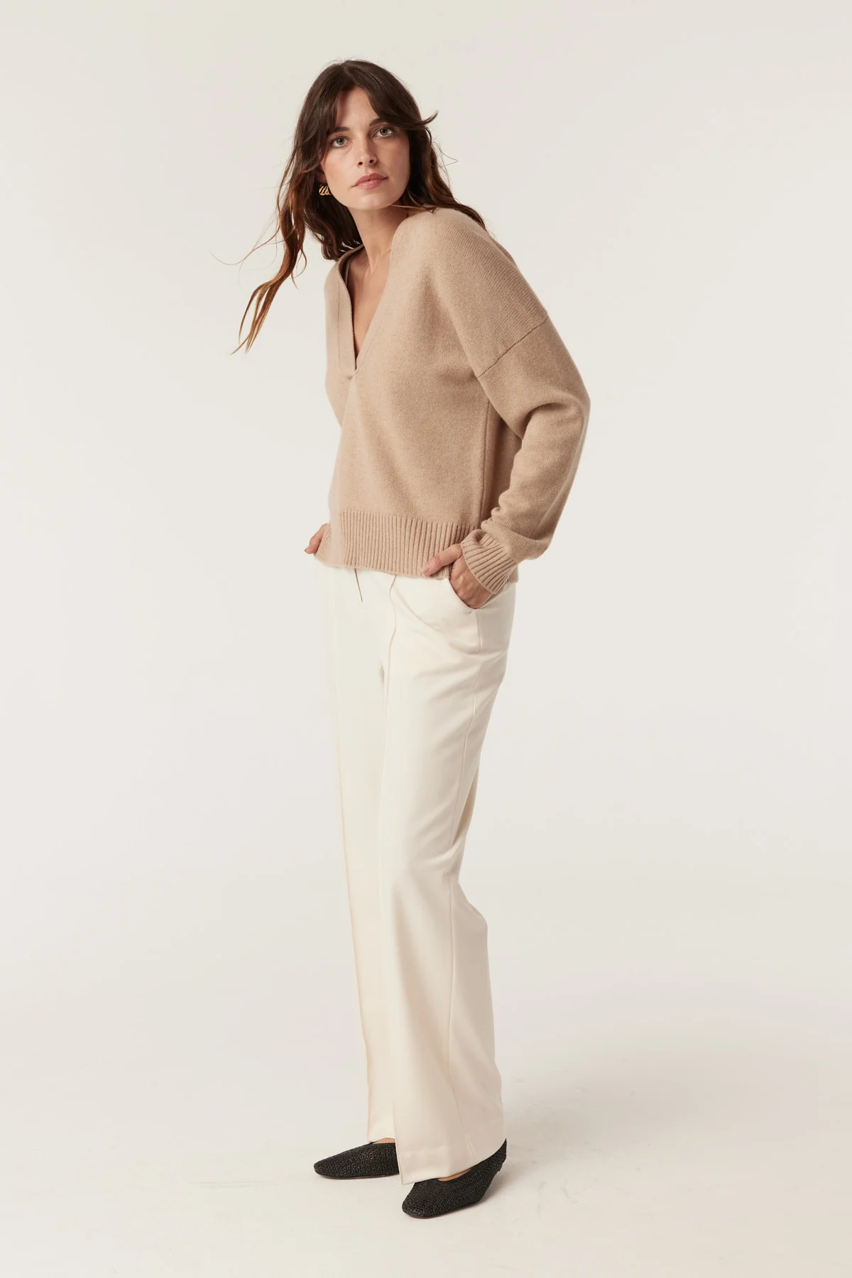 Cashwool V Jumper - Camel - Image 4