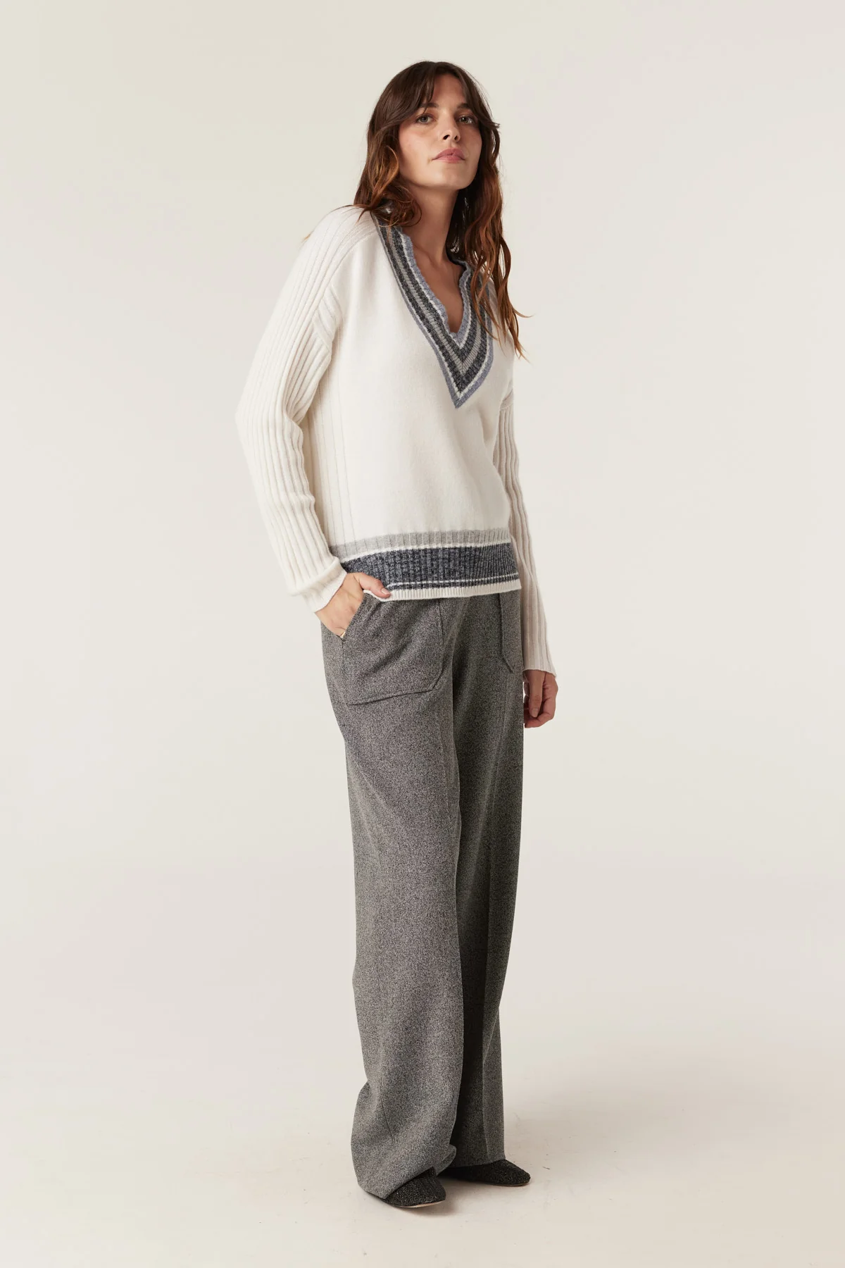 Cashwool Varsity Jumper - Milk