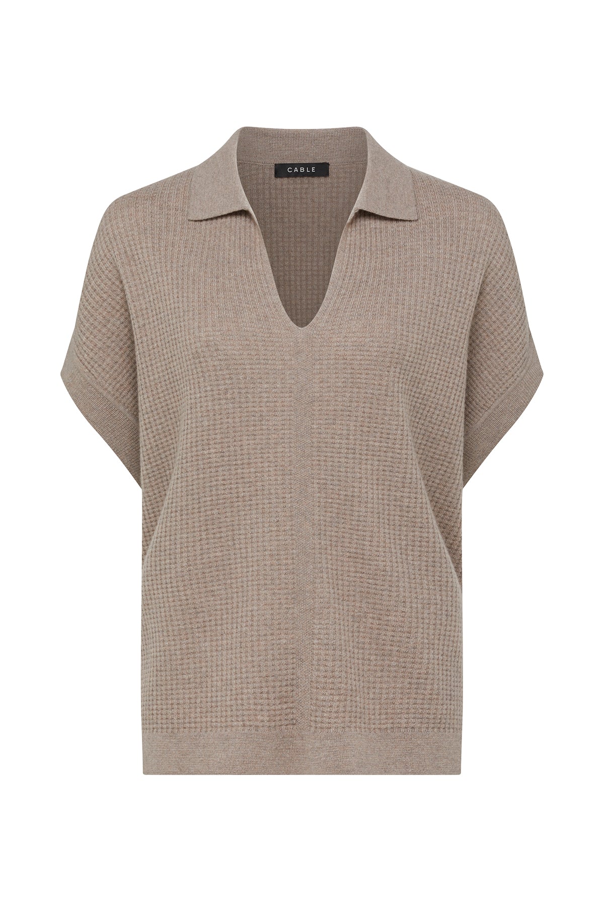 Cashmere Wool Waffle Knit Top - Mocha - Image 2