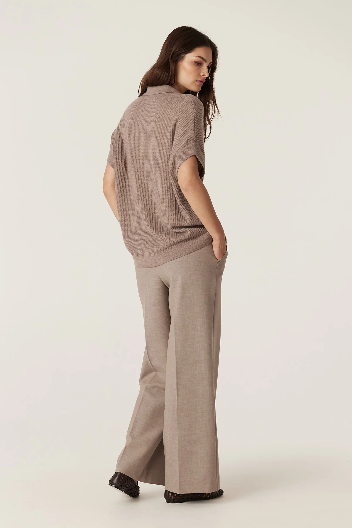 Cashmere Wool Waffle Knit Top - Mocha - Image 5