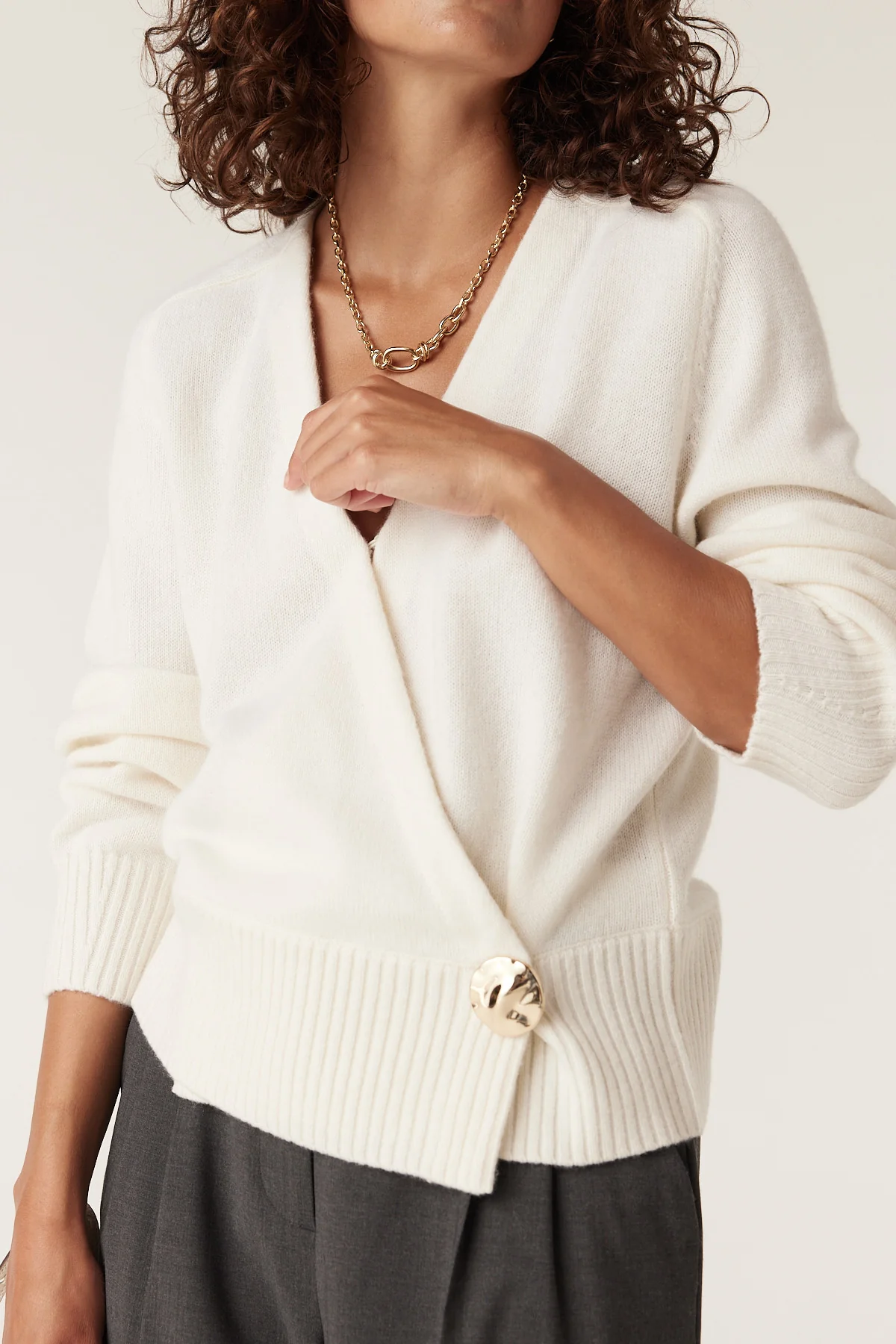 Cashmere Wool Wrap Knit Jumper - Milk - Image 3