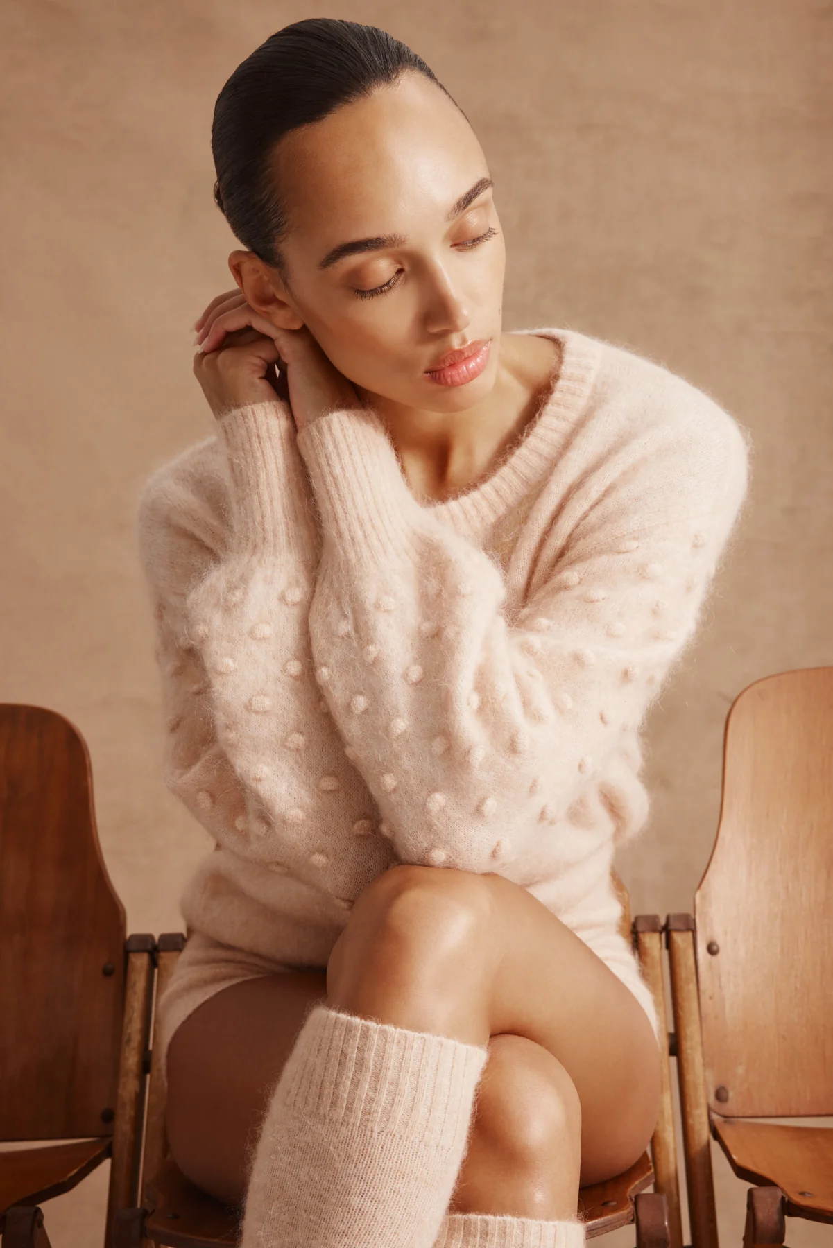 Colour Me Mohair Wool Bobble Jumper - Nude - Image 3