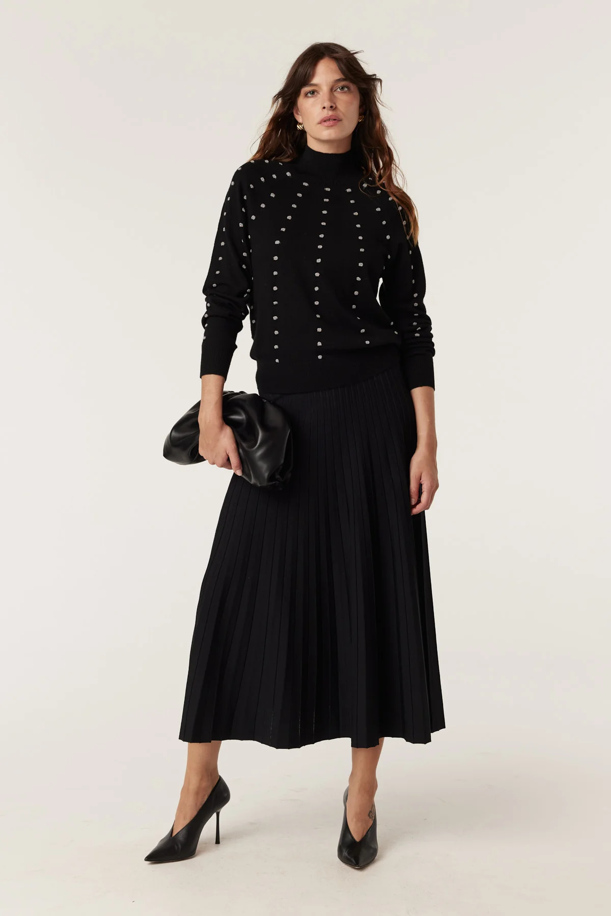 Crepe Pleat Skirt - Black - Image 4