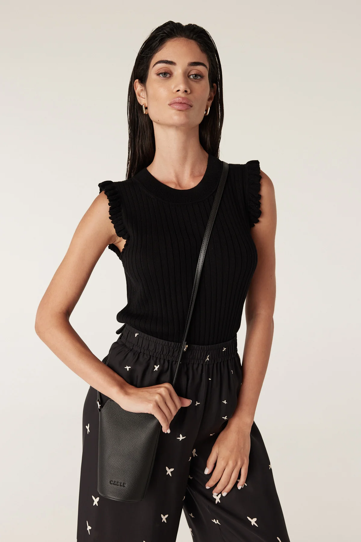Cross Body Leather Bag - Black