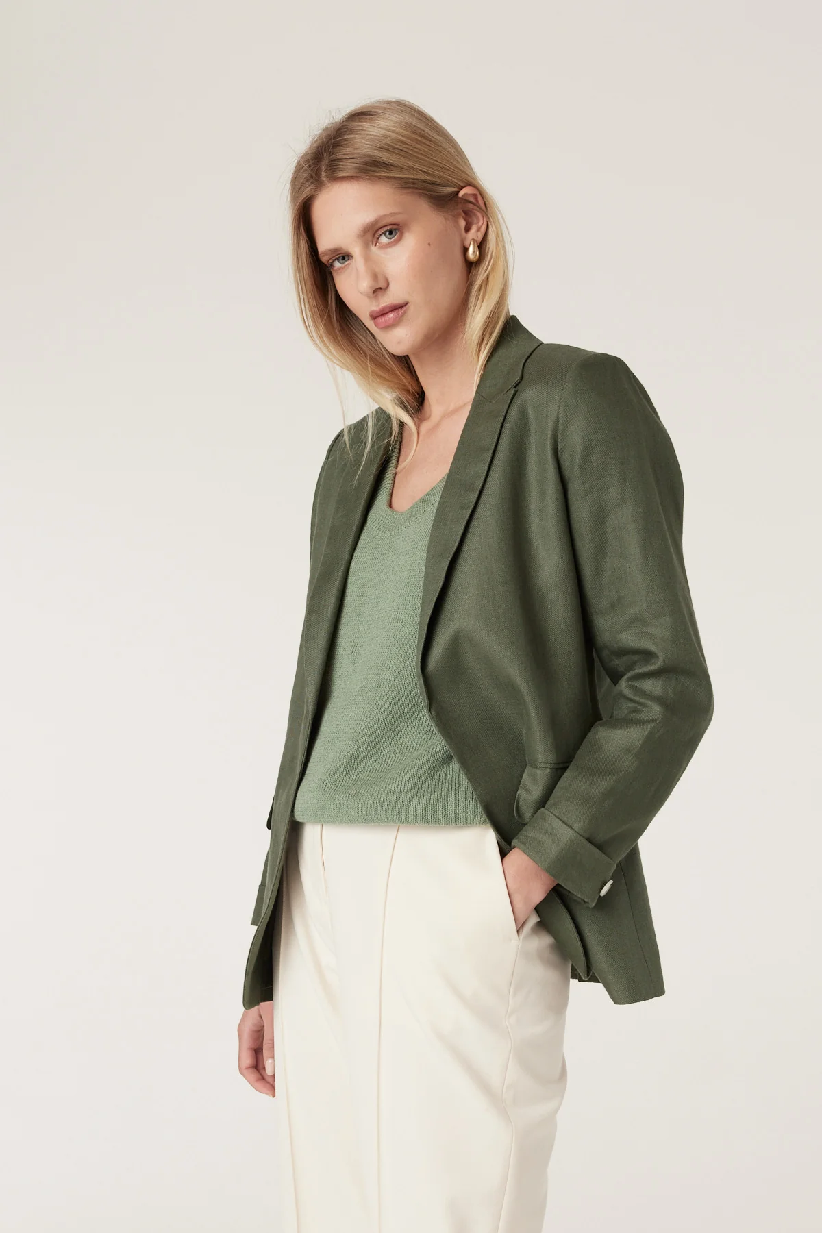 Cruz Linen Blazer - Khaki - Image 5