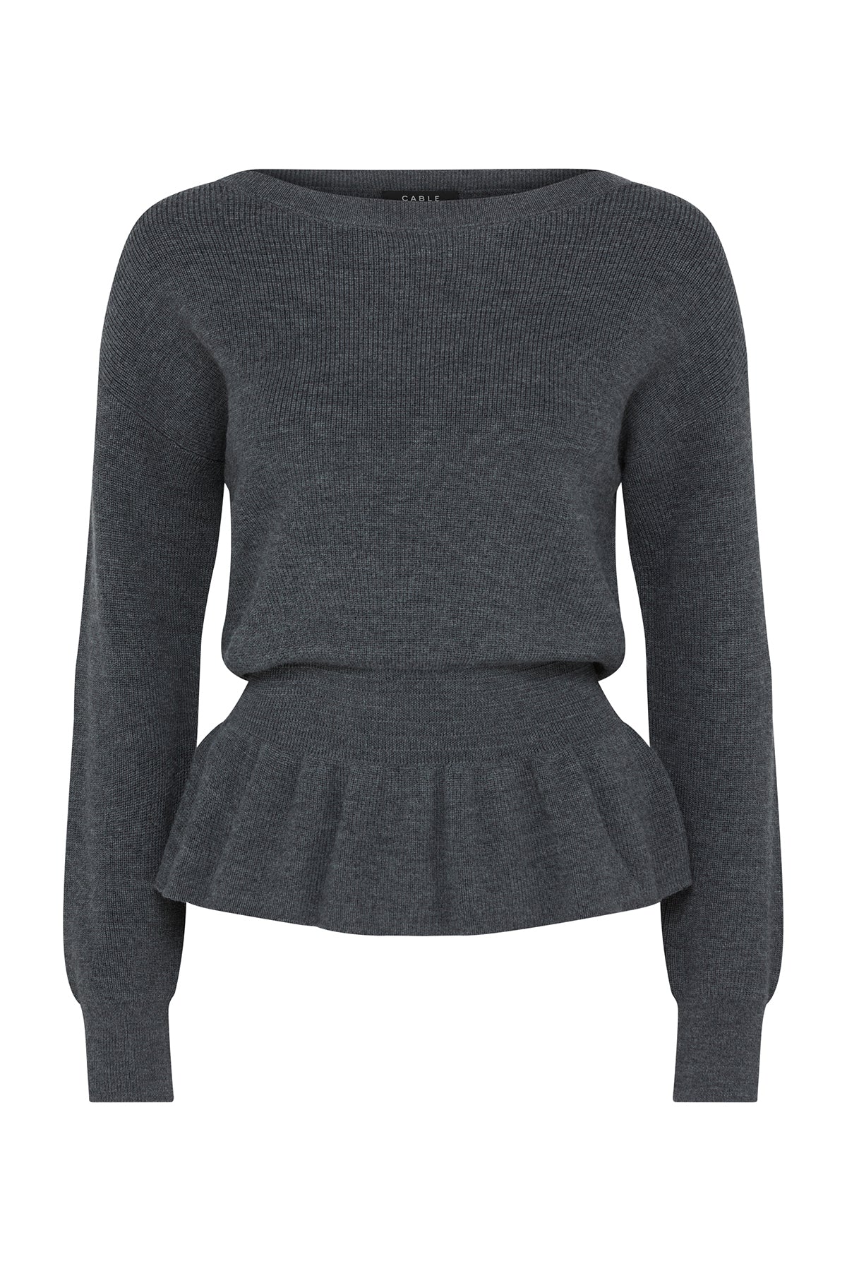 Eloise Merino Wool Peplum Jumper - Charcoal - Image 2