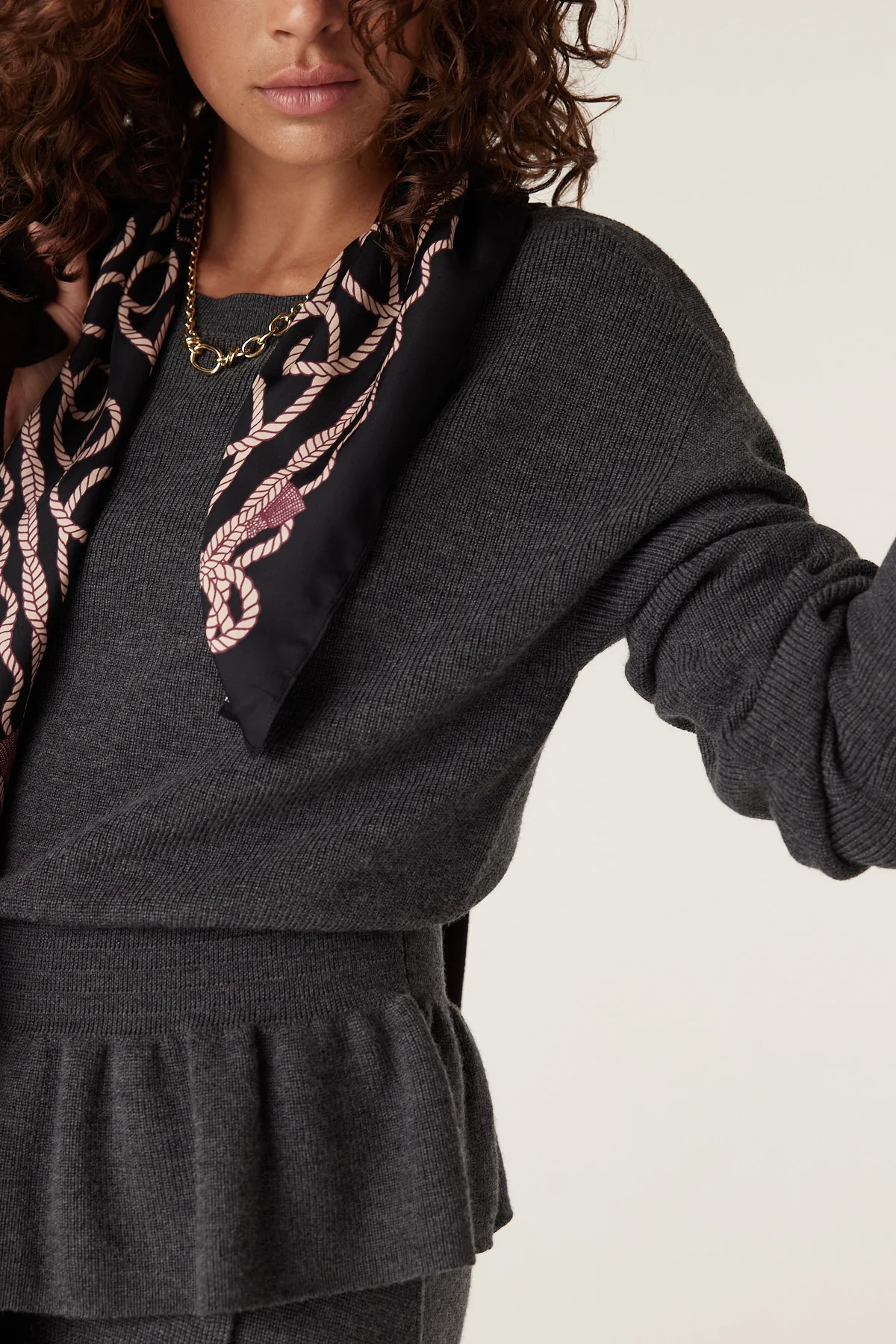 Eloise Merino Wool Peplum Jumper - Charcoal - Image 3