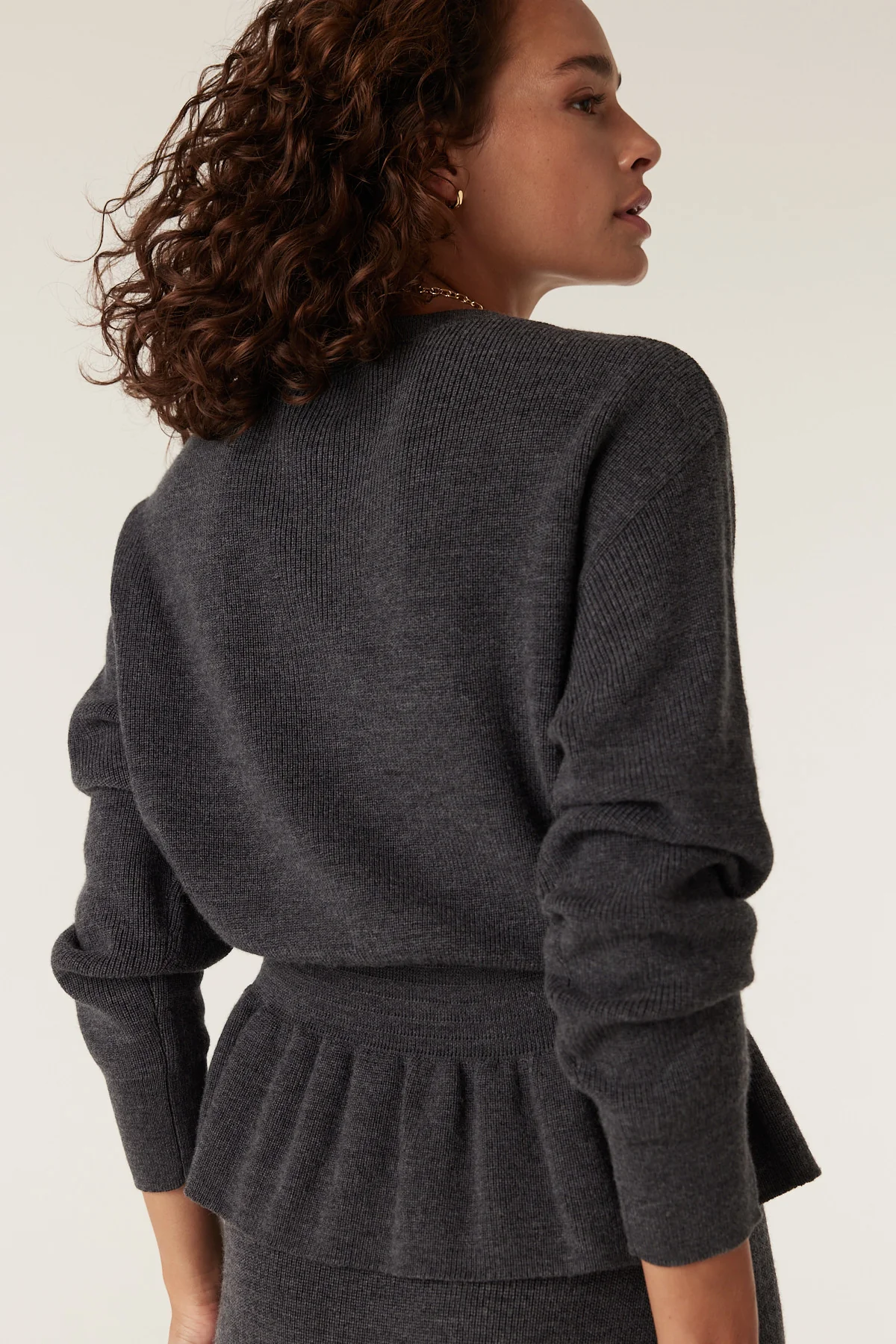 Eloise Merino Wool Peplum Jumper - Charcoal - Image 4