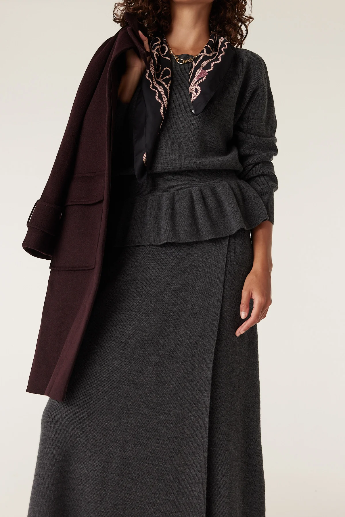 Eloise Merino Wool Peplum Jumper - Charcoal - Image 7