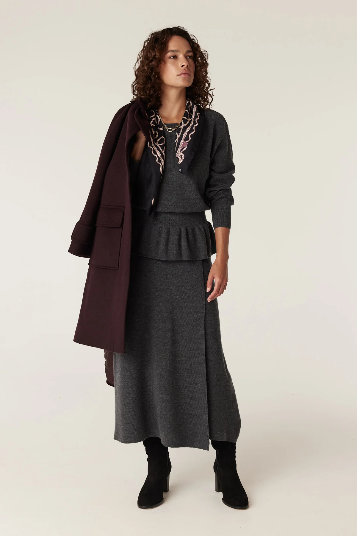 Eloise Merino Wool Peplum Jumper - Charcoal - Image 8