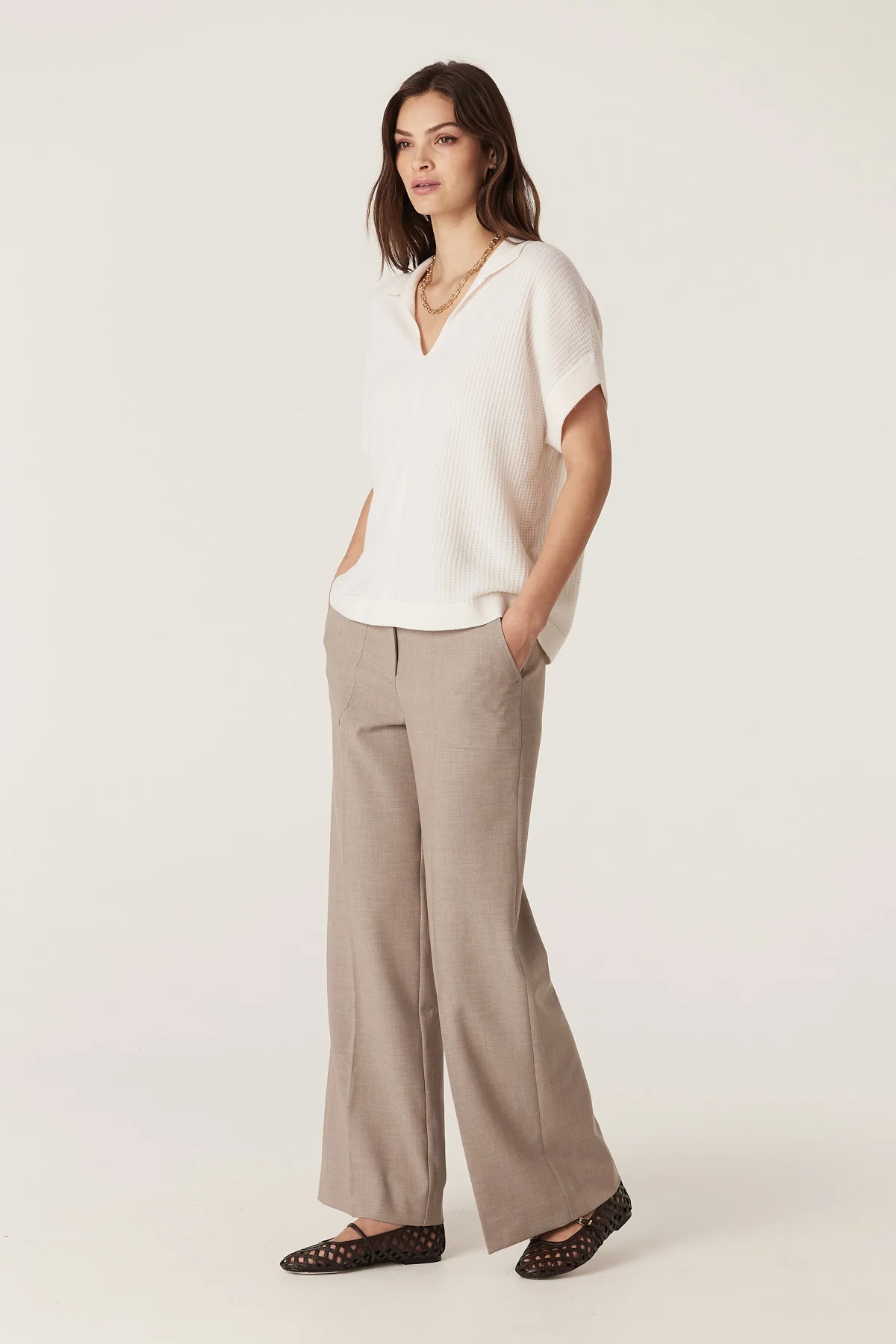 Evie Wide Leg Pant - Fawn - Image 4