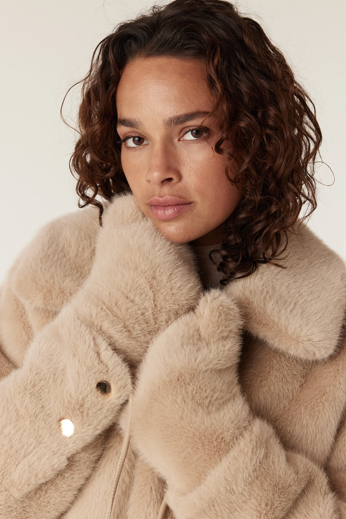 Faux Fur Mittens - Camel - Image 3