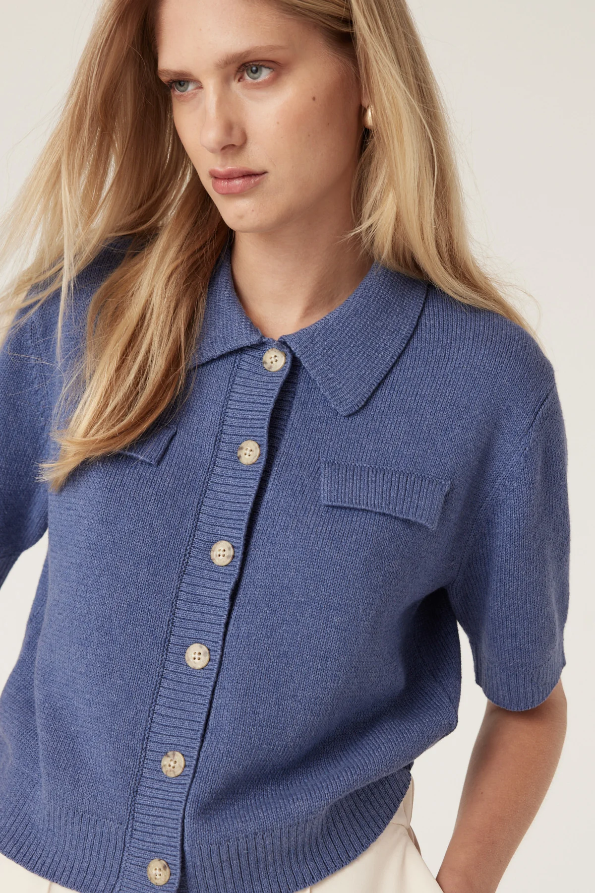 Flax Polo Cardigan - Denim