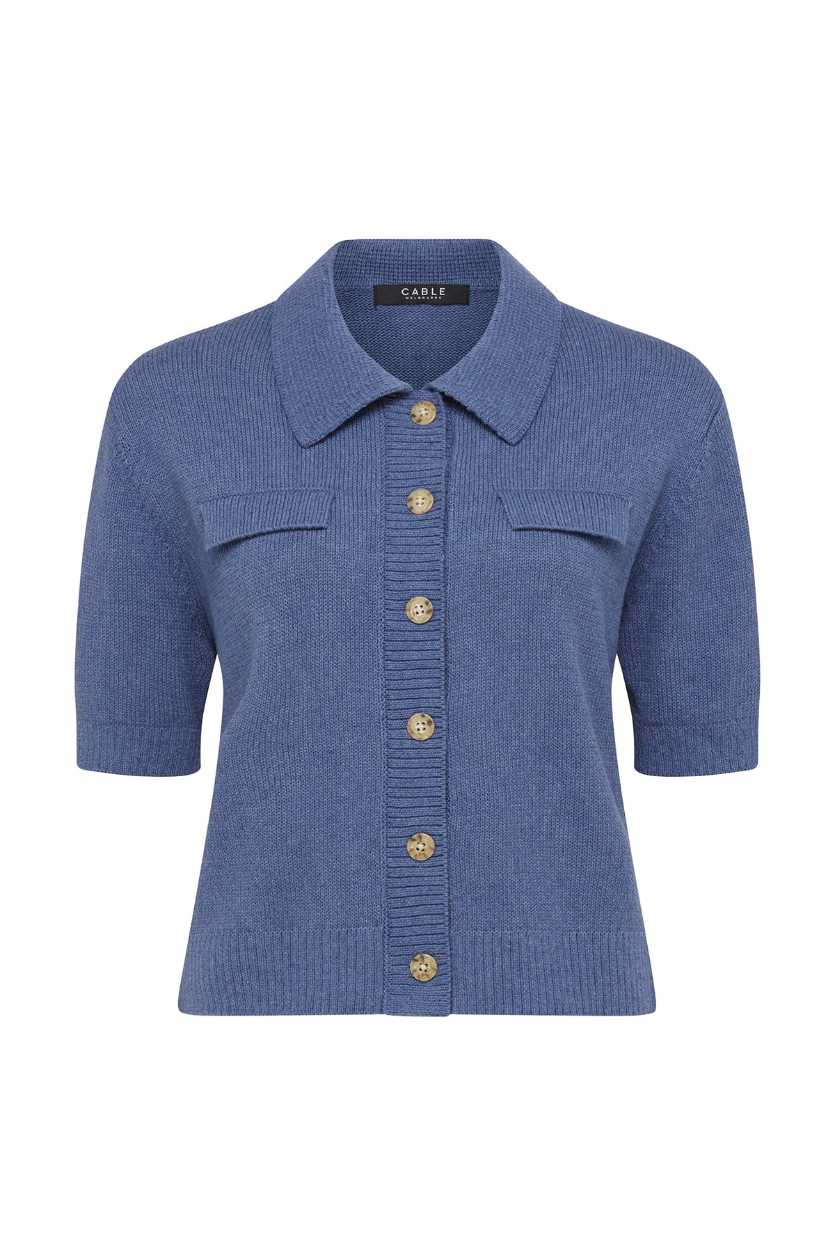 Flax Polo Cardigan - Denim - Image 2