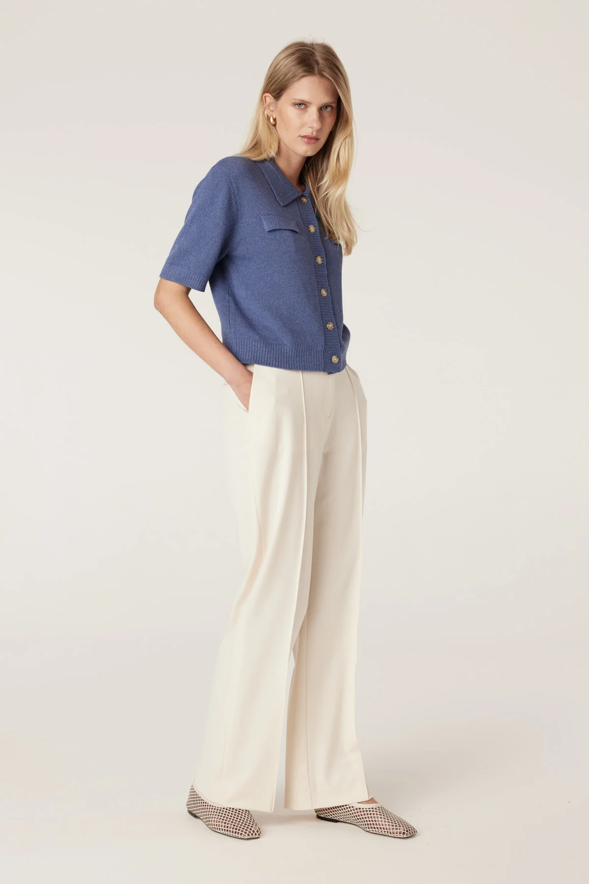 Flax Polo Cardigan - Denim - Image 3