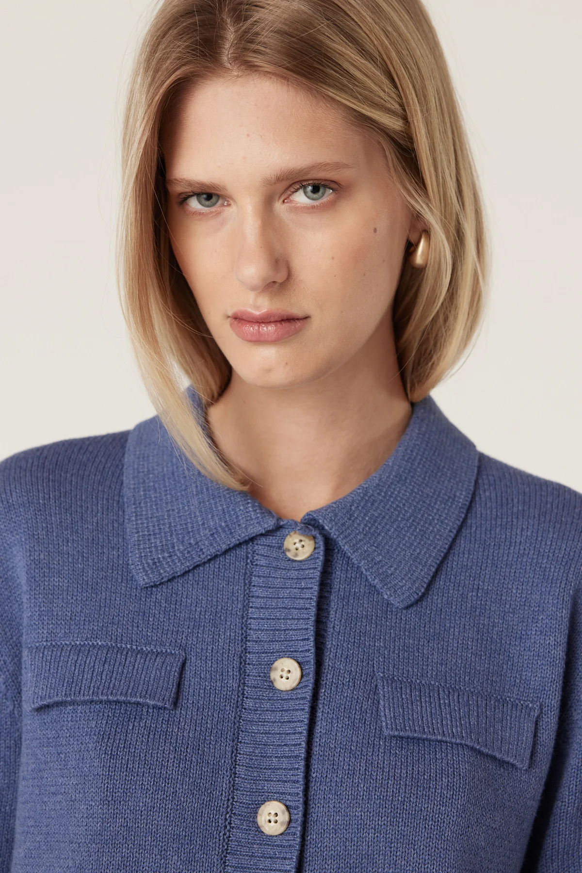 Flax Polo Cardigan - Denim - Image 4