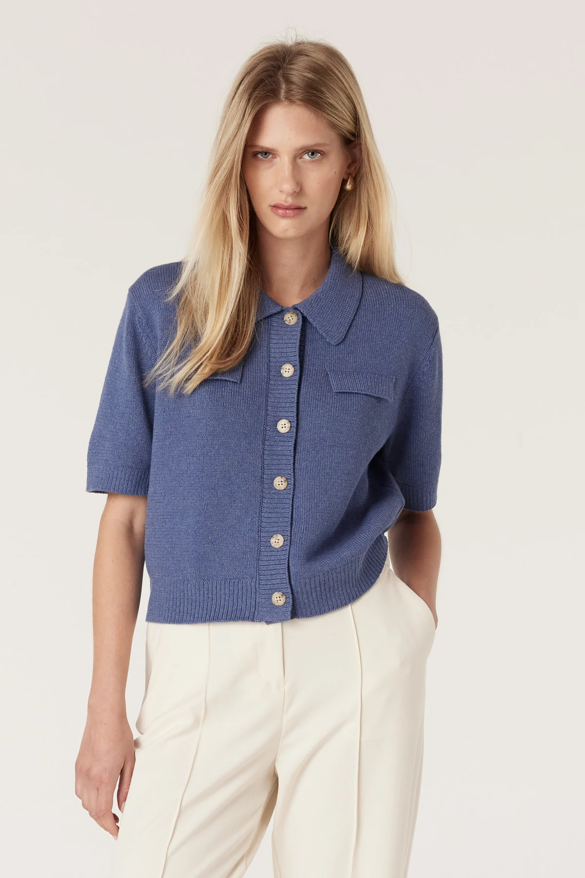 Flax Polo Cardigan - Denim - Image 6