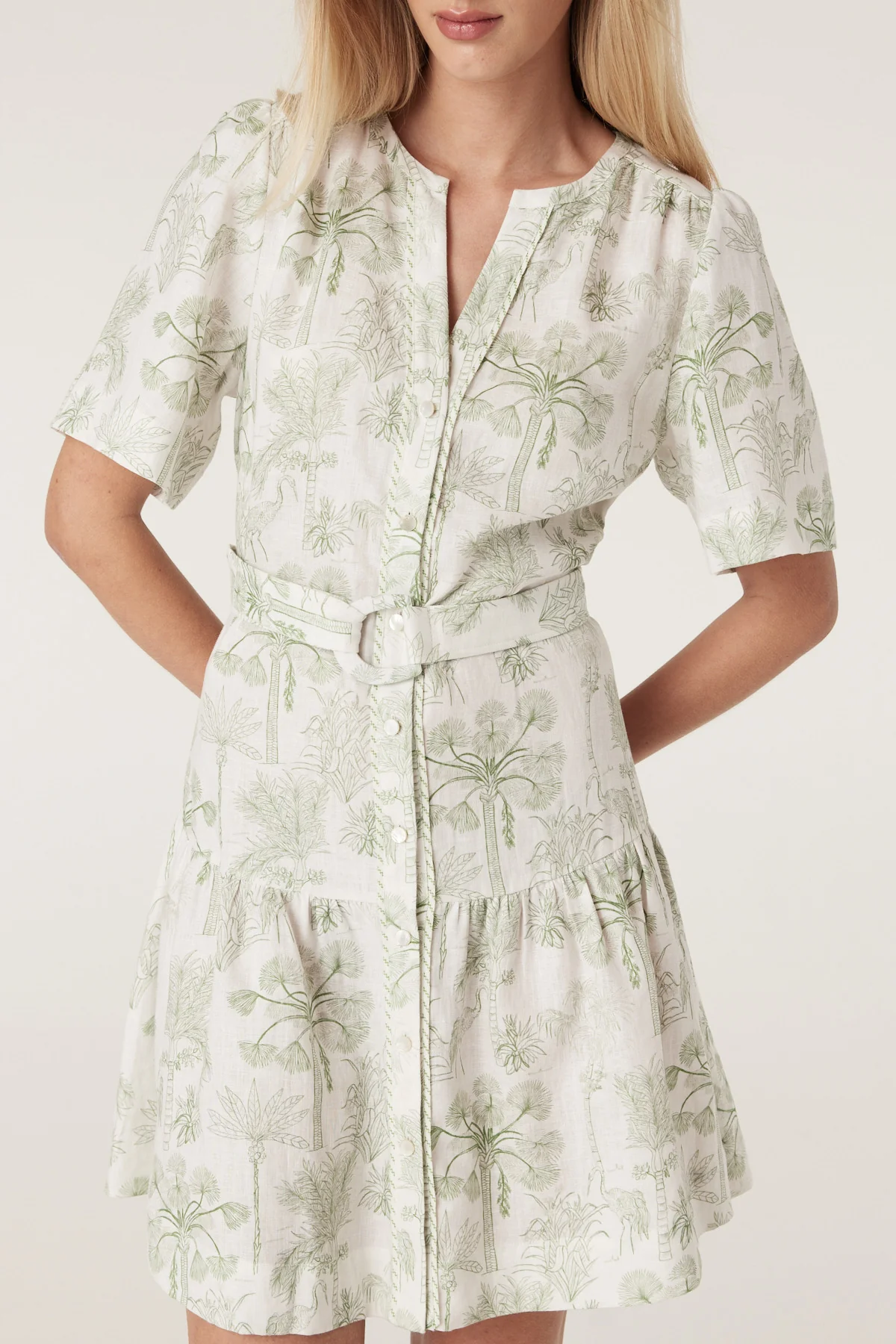 Gracie Linen Dress - Palm Print - Image 3