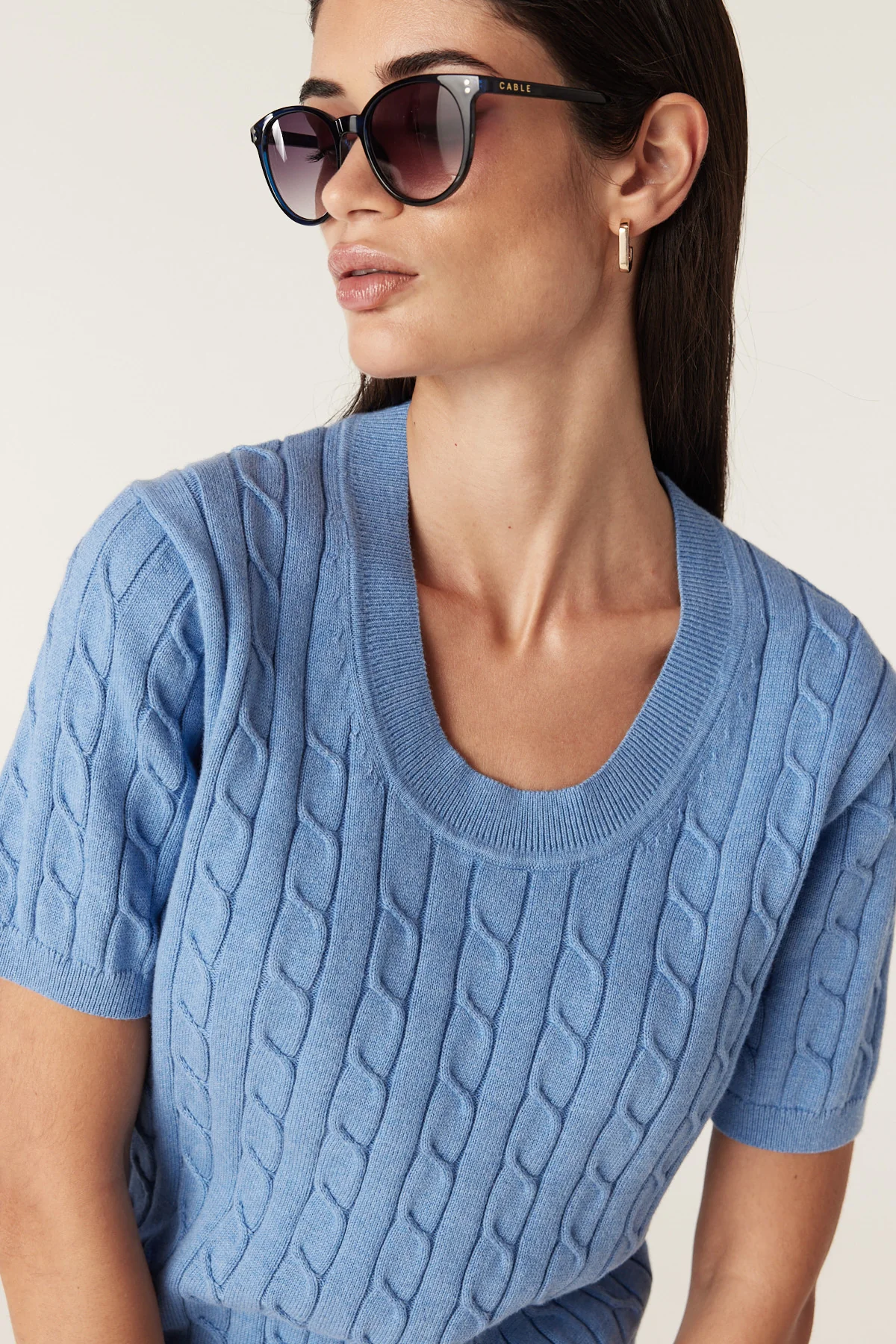 Heritage Cotton Cable Tee - Blue - Image 3