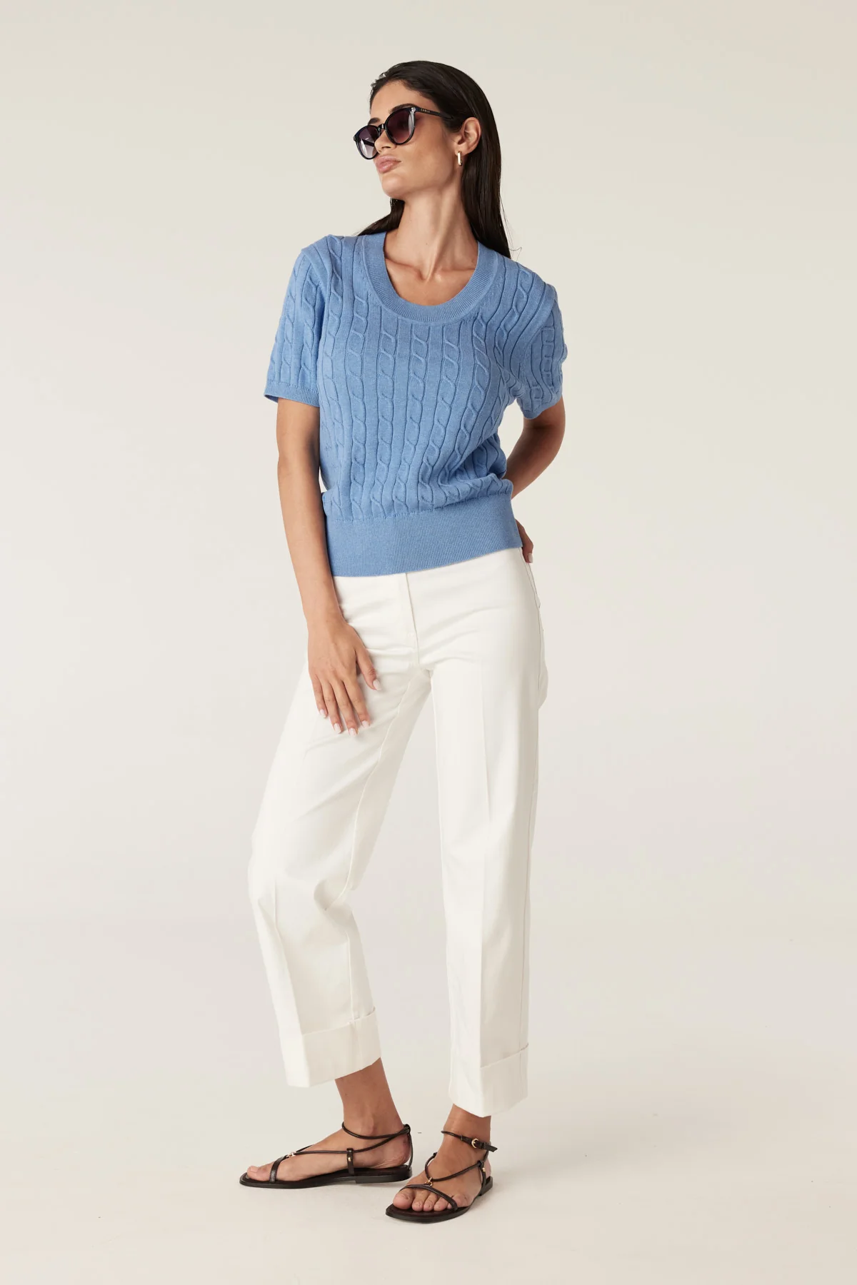 Heritage Cotton Cable Tee - Blue - Image 4