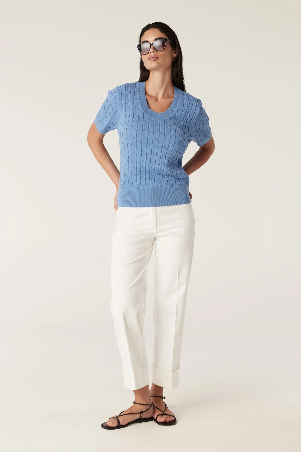 Heritage Cotton Cable Tee - Blue - Image 7