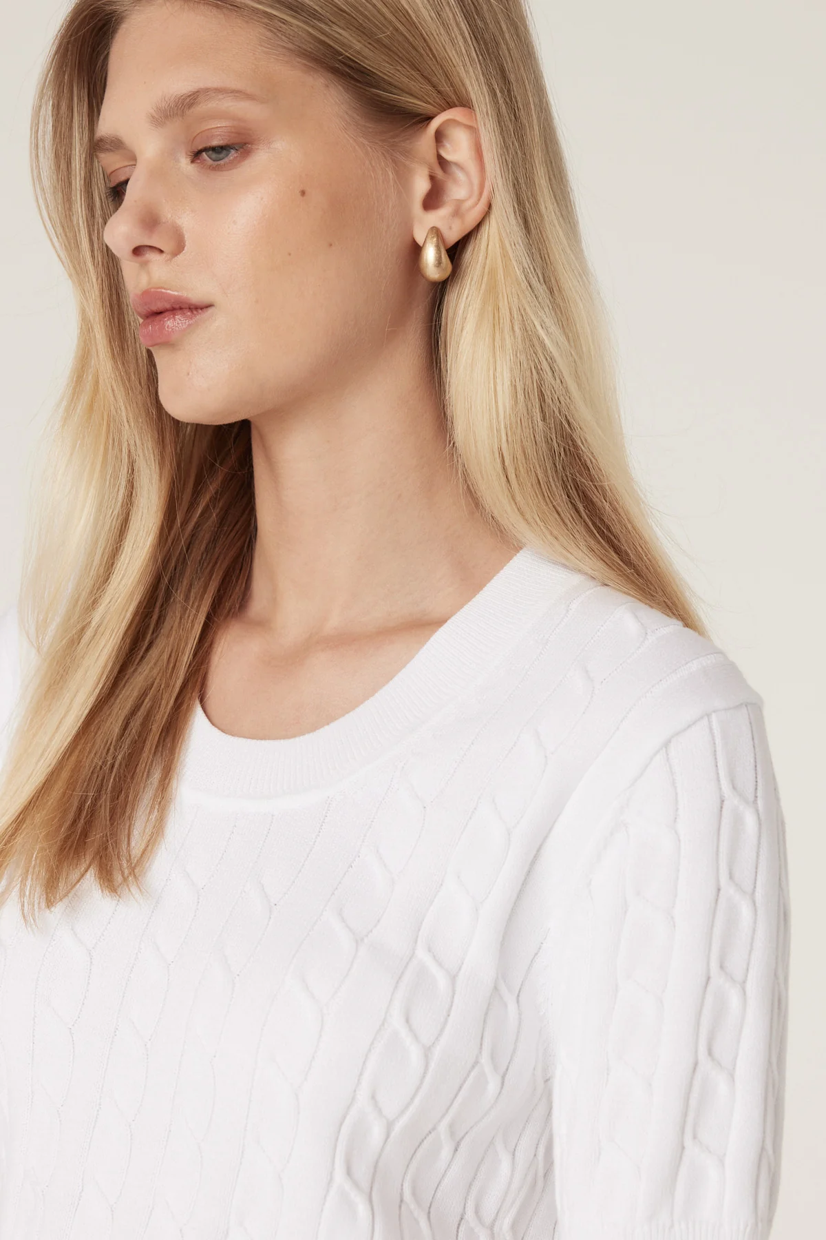 Heritage Cotton Cable Tee - White - Image 3
