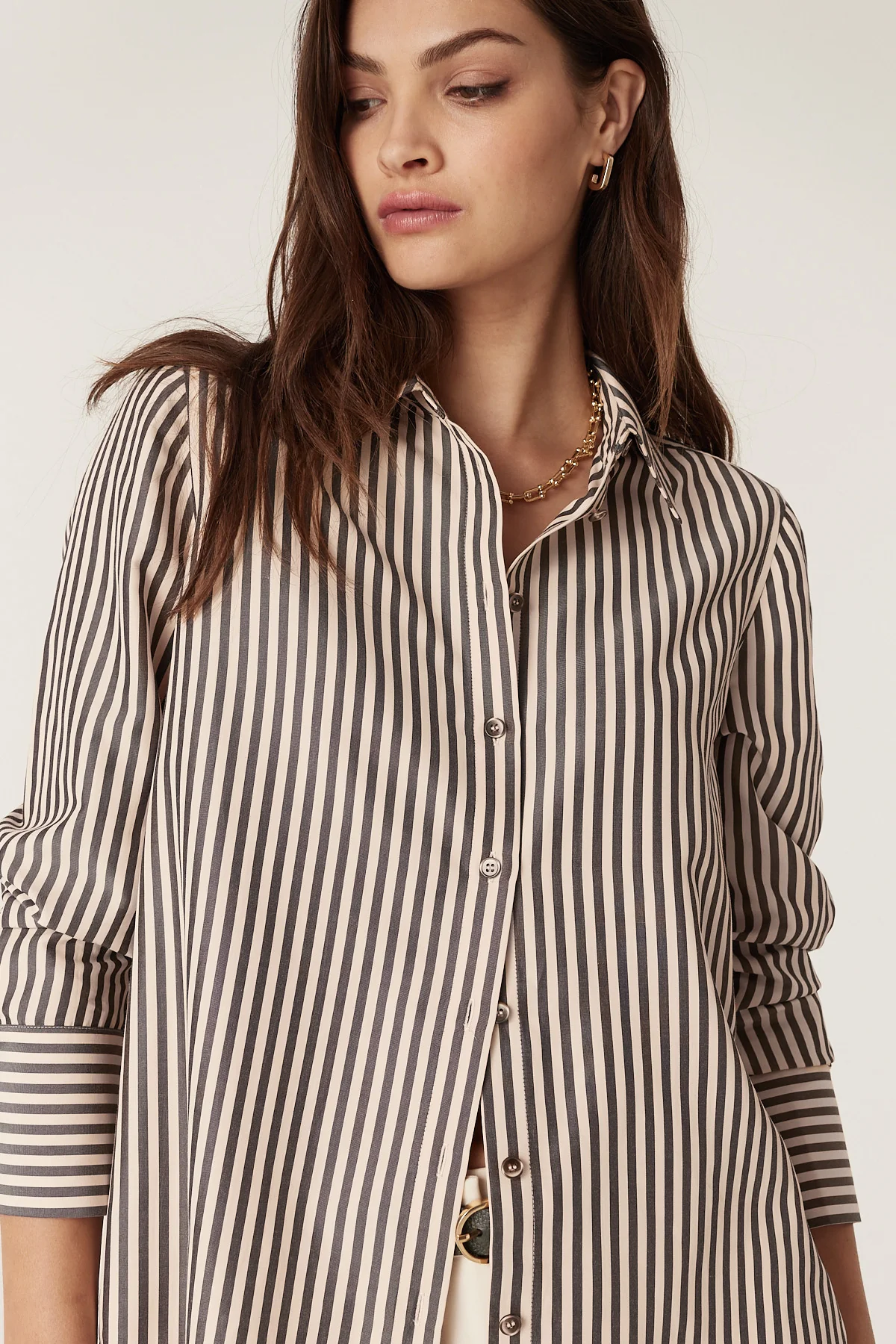 Jamie Stripe Shirt - Khaki Stripe - Image 3