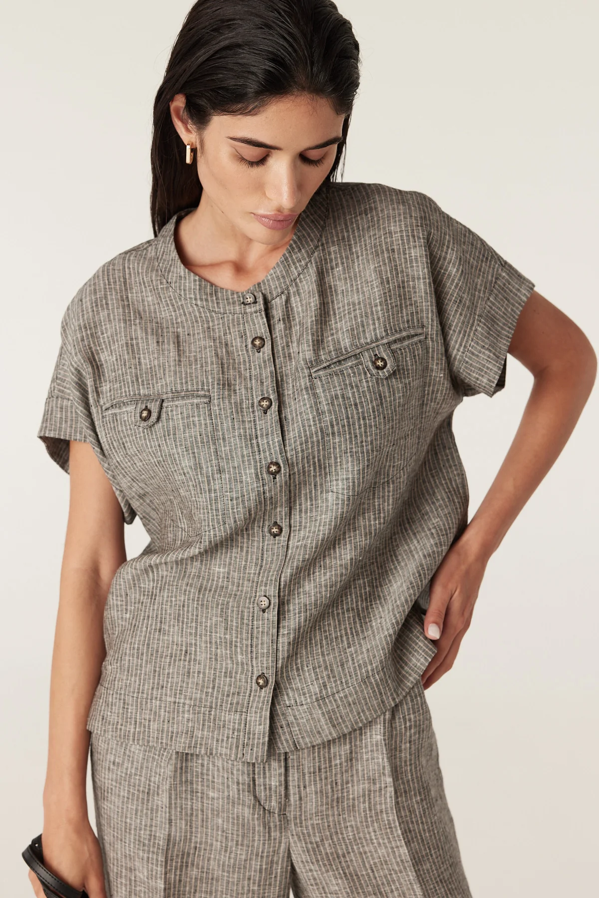 Linden Linen Top - Slate Pinstripe - Image 3