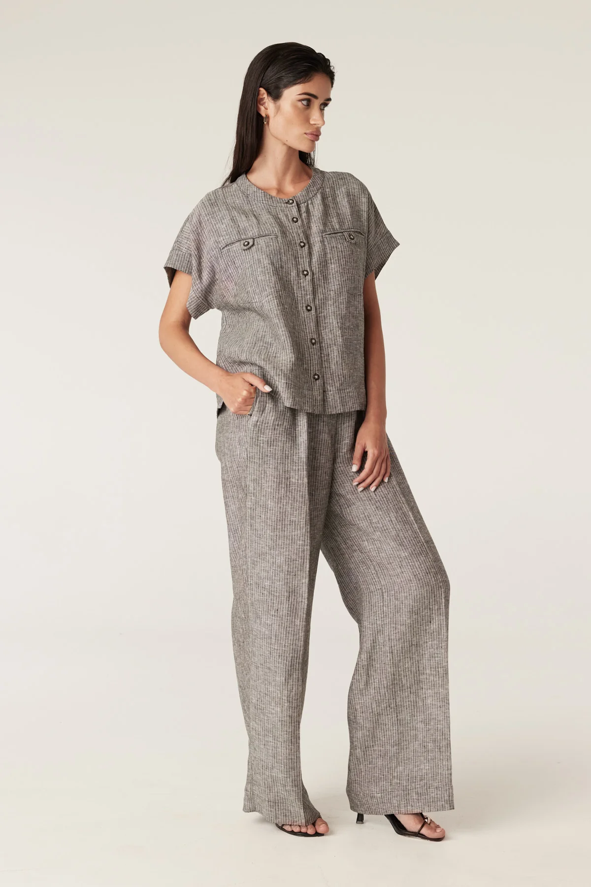 Linden Linen Top - Slate Pinstripe - Image 4