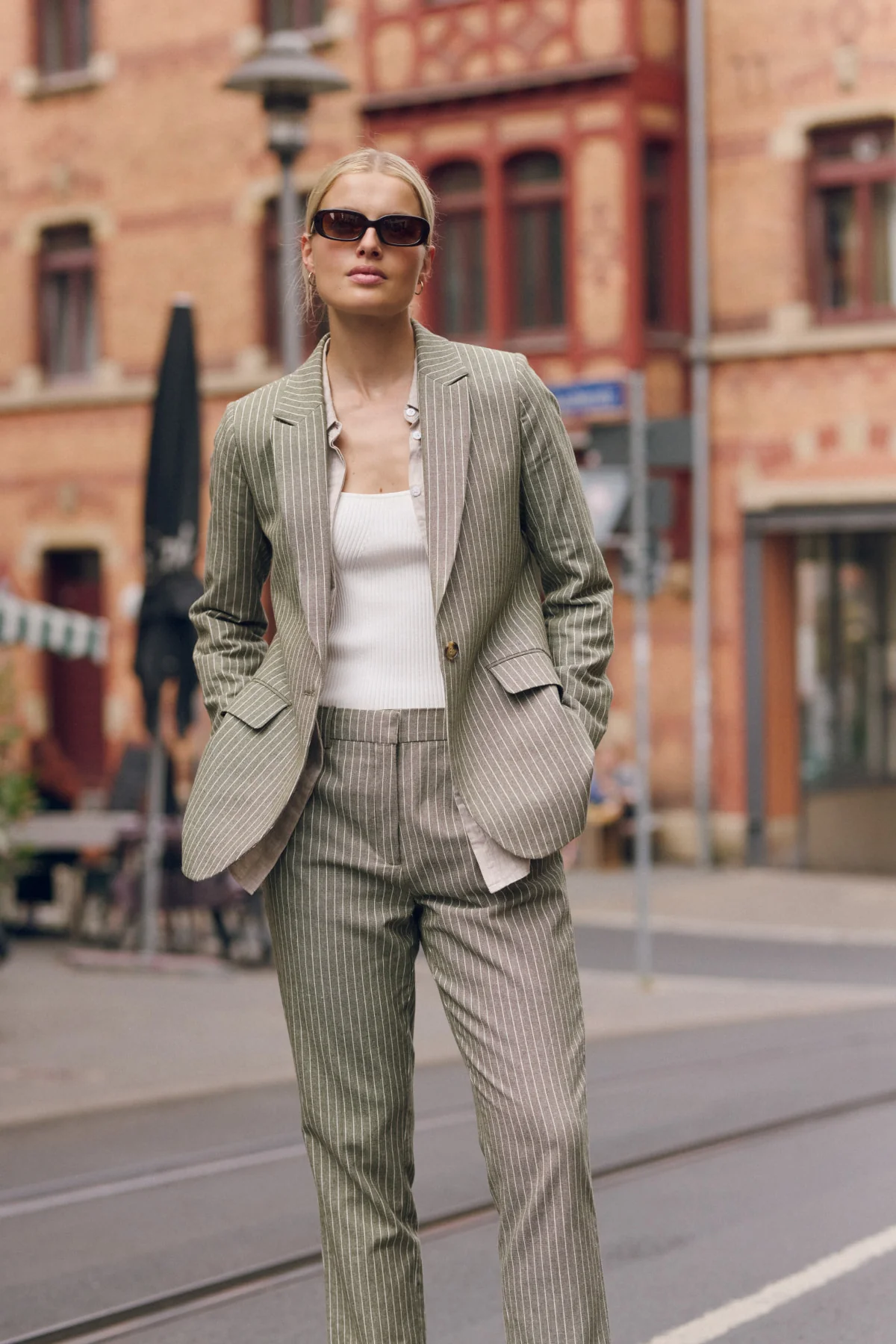 Mosman Pinstripe Pant - Sage Green Pinstripe - Image 3