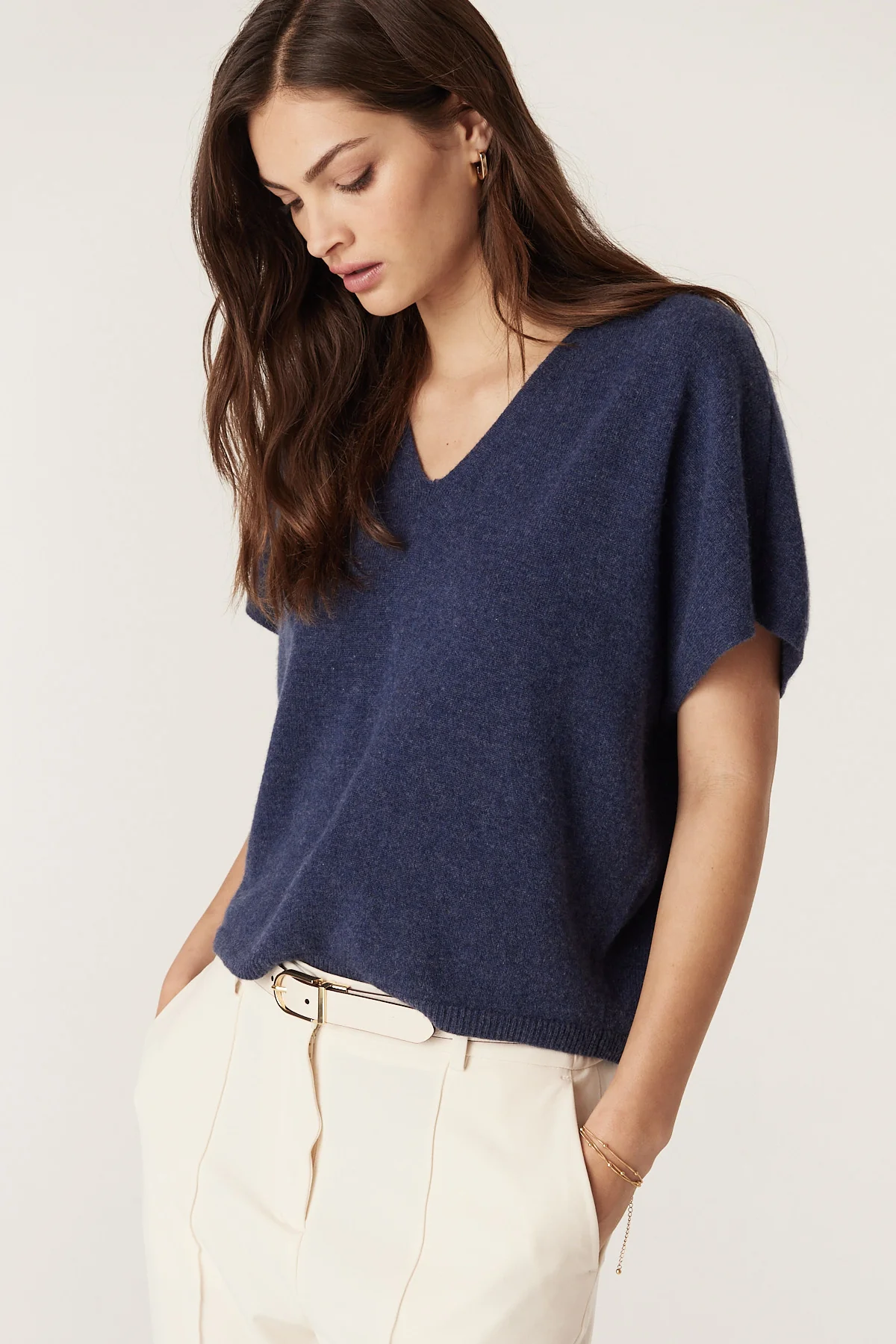 Pure Cashmere Relaxed Knit Top - Denim - Image 3