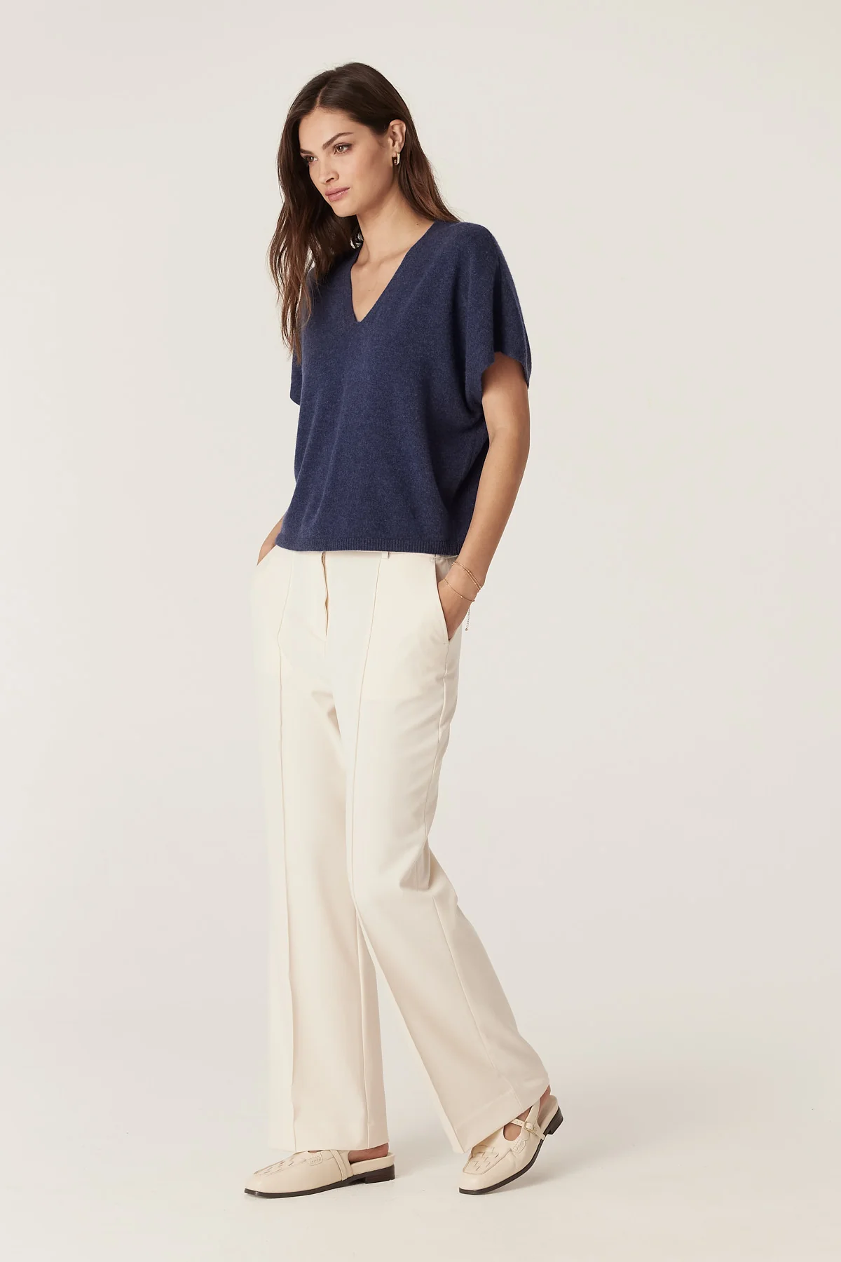 Pure Cashmere Relaxed Knit Top - Denim - Image 4