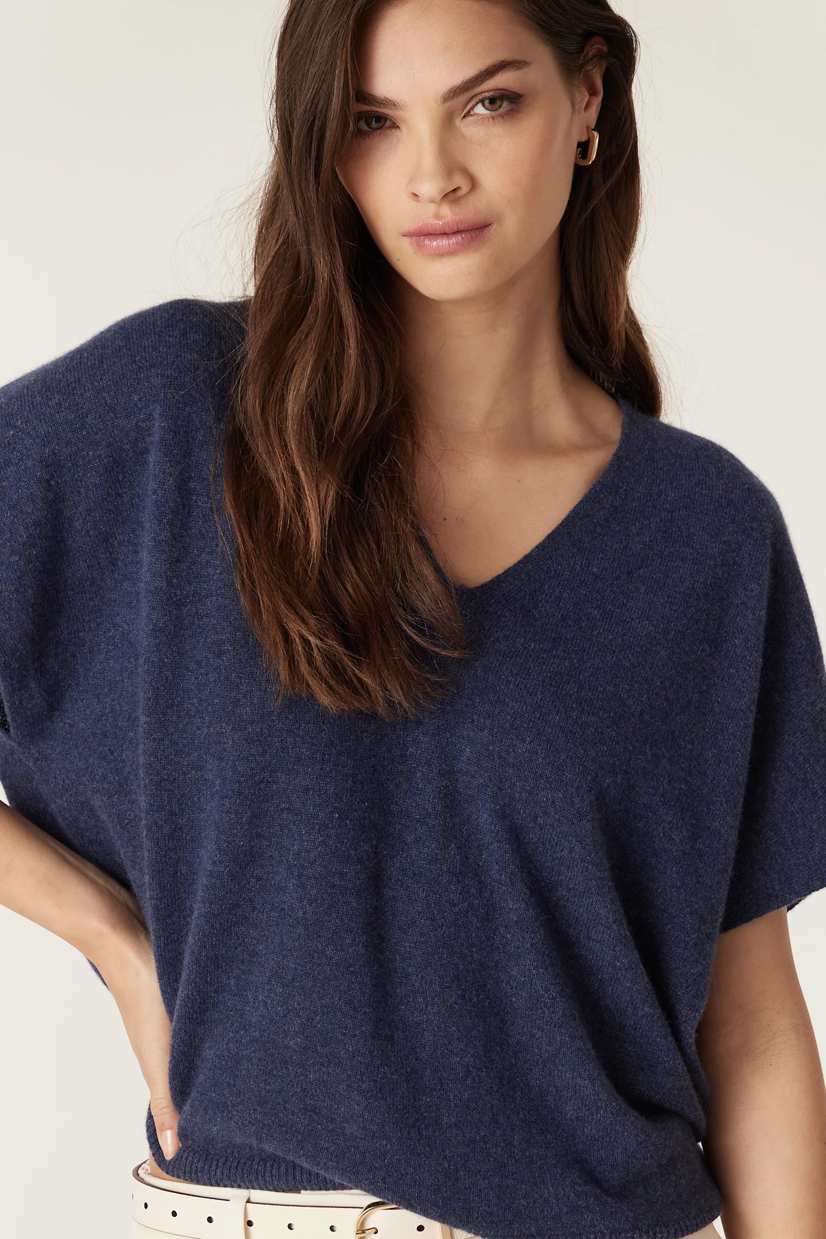 Pure Cashmere Relaxed Knit Top - Denim - Image 7