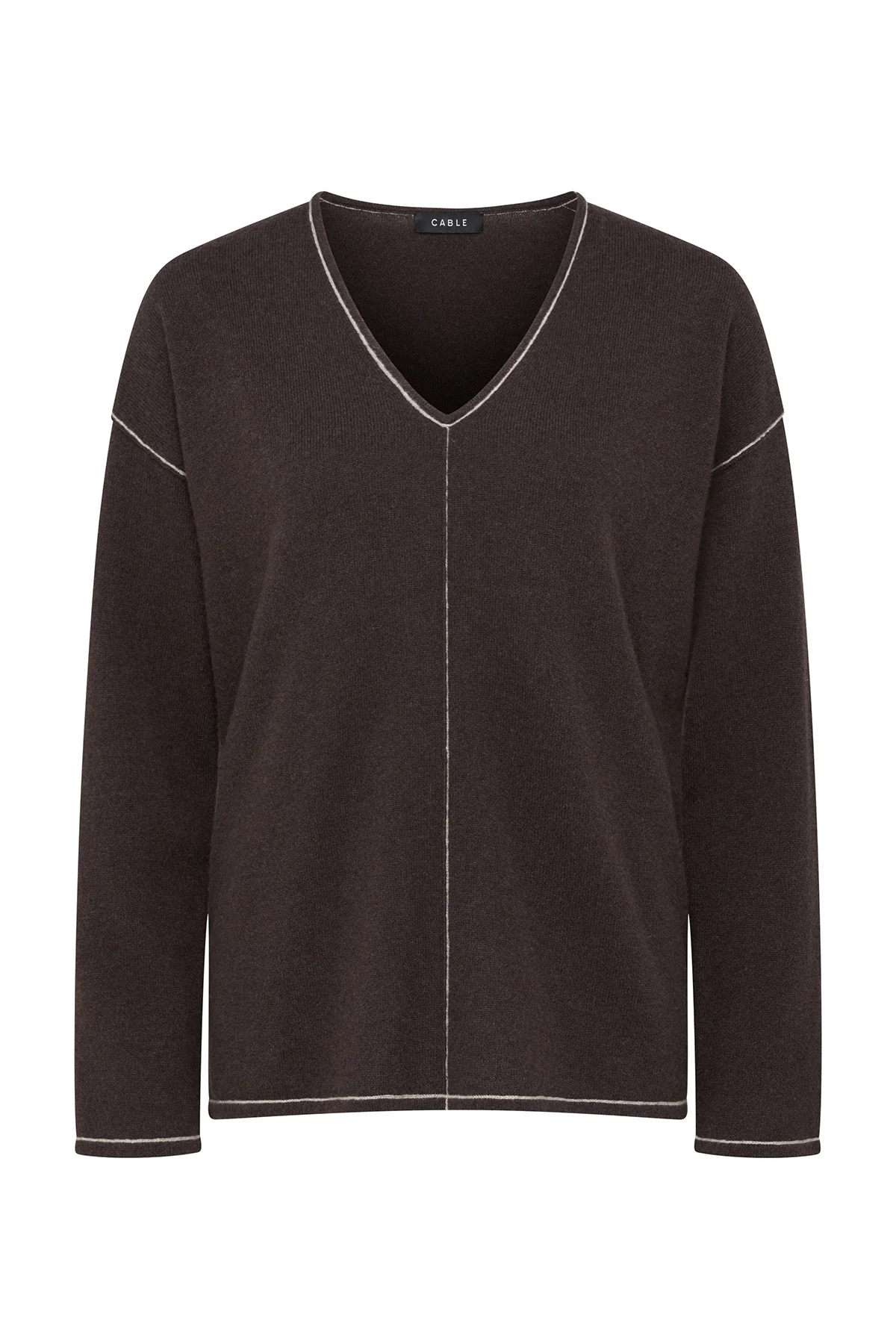 Pure Cashmere V-Neck Jumper - Chocolate - Image 2