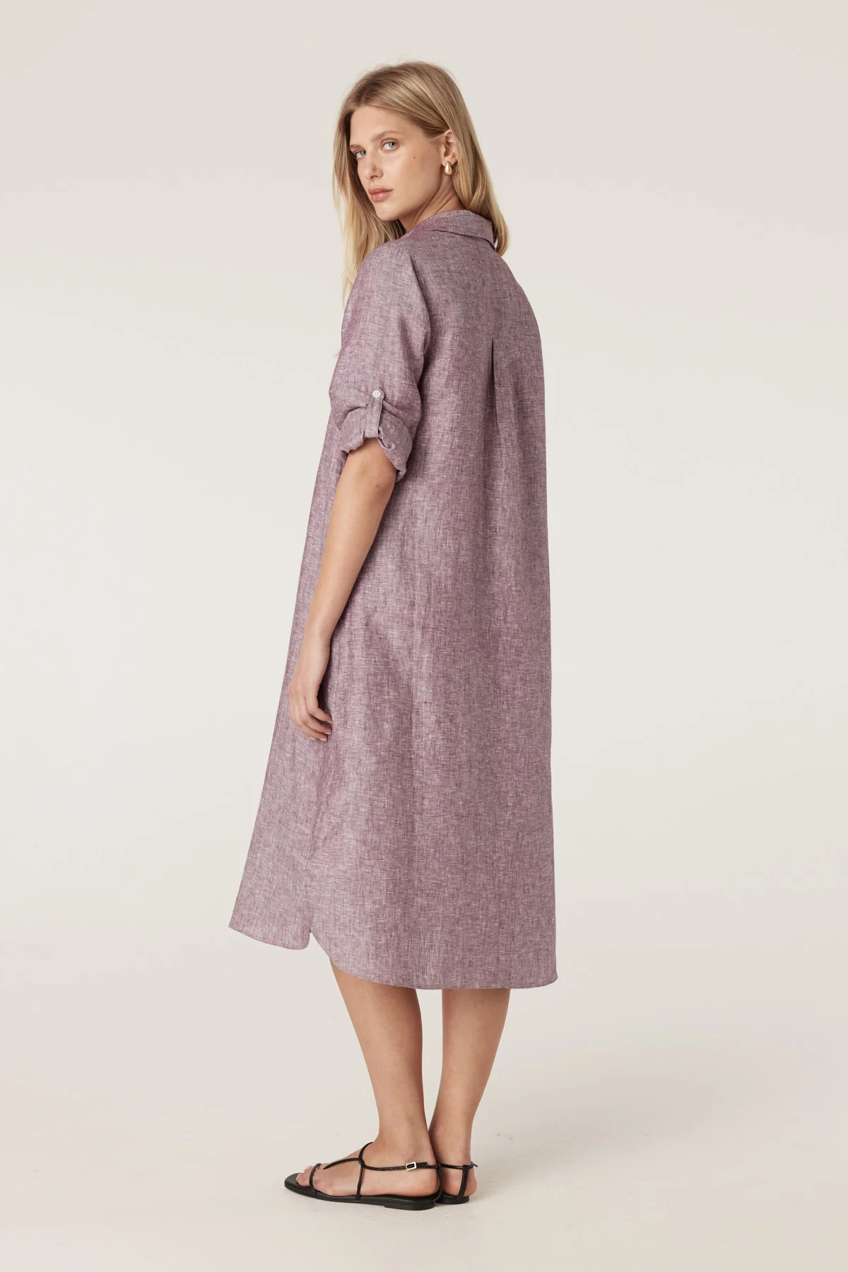 Pure Linen Shirt Dress - Berry - Image 5