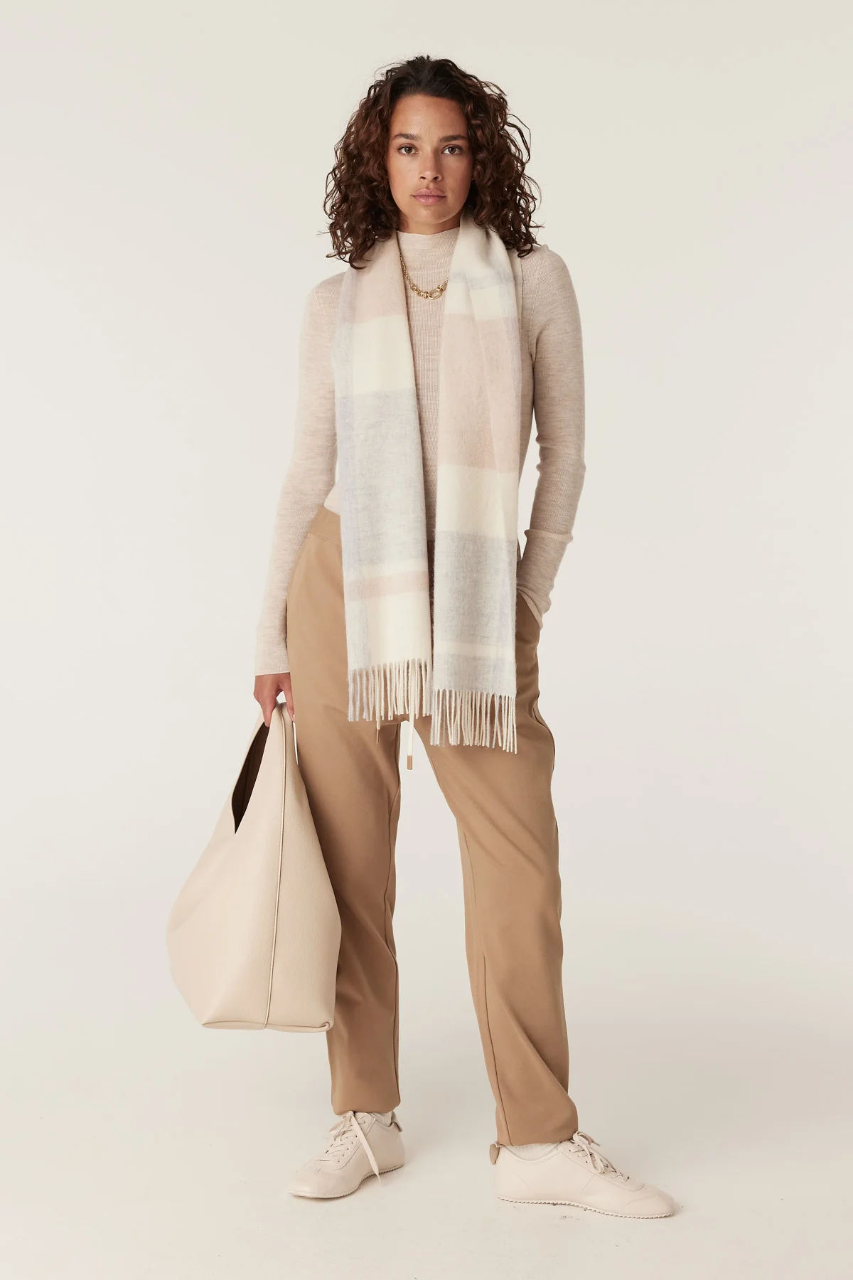 Pure Wool Scarf - Blush Check - Image 3