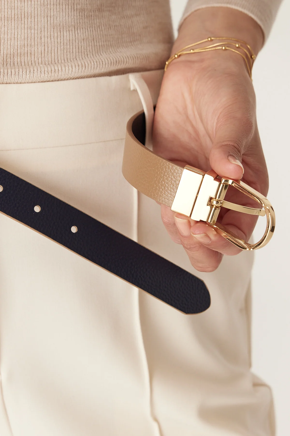 Reversible Leather Belt - Tan and Navy - Image 4